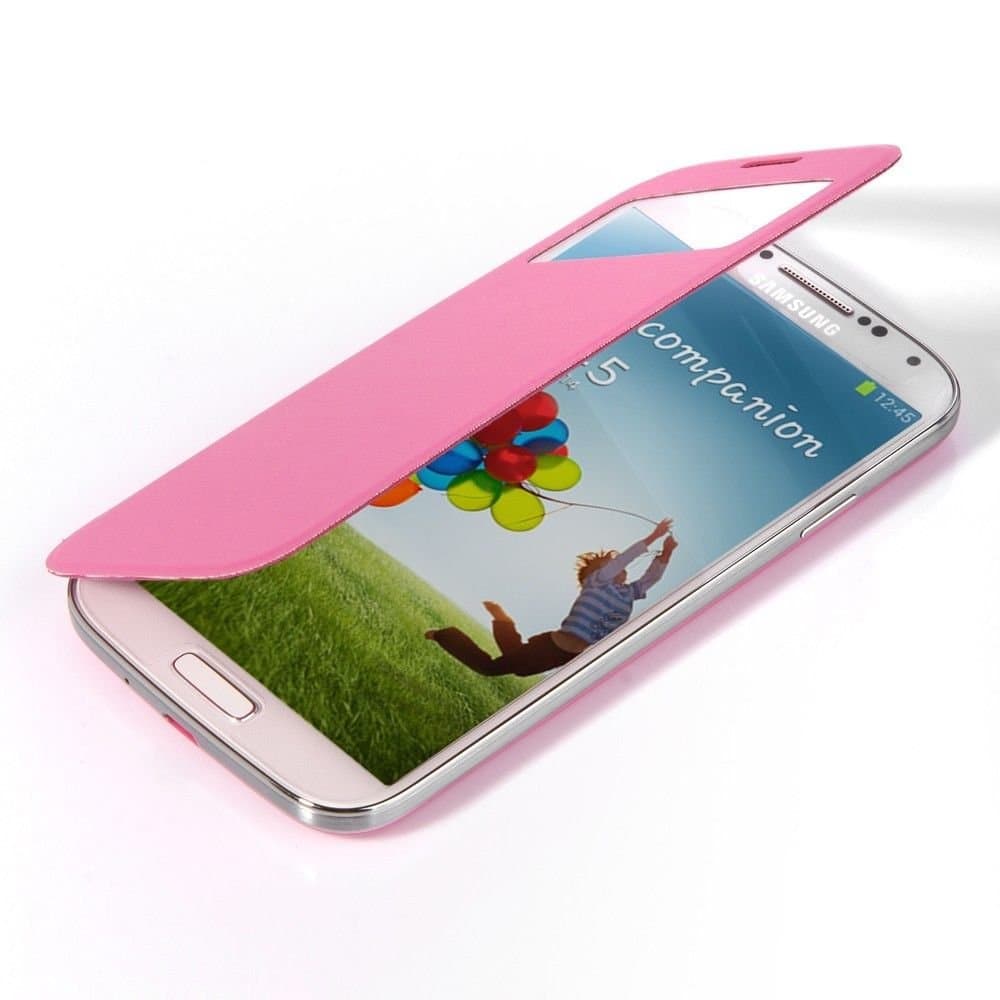 (Pink) Cell Accessory Shack (CAS) FLIP PU Leather CASE Cover Smart Wake View For SAMSUNG GALAXY S4 S IV i9500