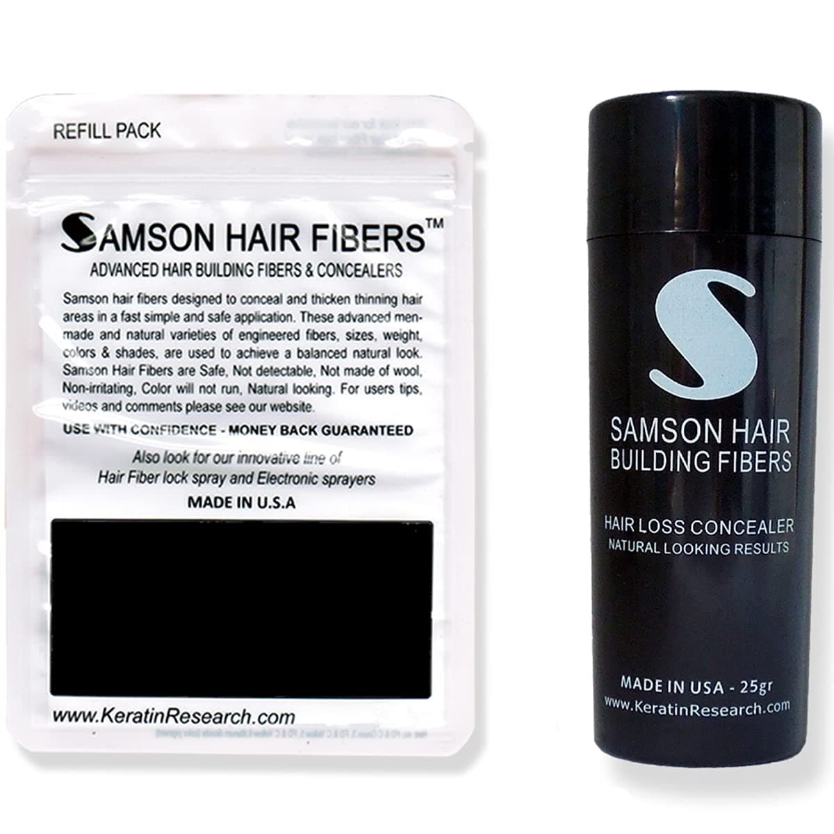 Hair Fibers by Samson Best Hair Loss Concealer Building Fibers Containers & Refills for all brand names Made in USA (Dark Brown Combo-Saver)
