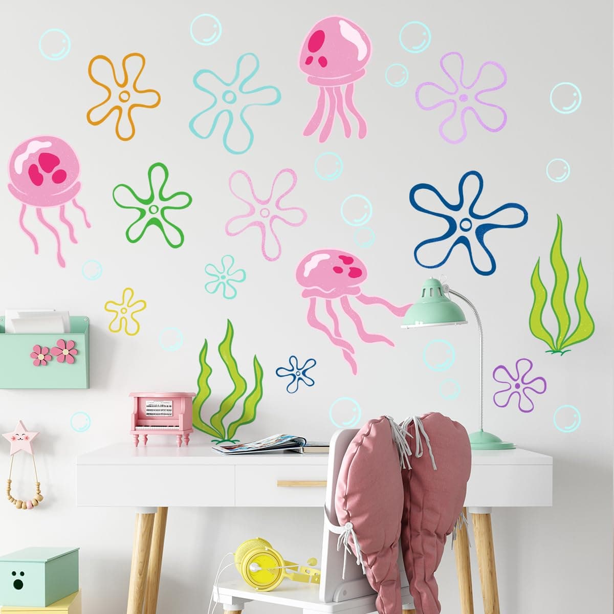HJKlove Under The Sea Jellyfish Bubbles Wall Stickers,Under The Sea Ocean Wall Decals,removable Vinyl Under The Sea Decor,Underwater Sea Wall Stickers for Toddler Baby Nursery Living Room Office.