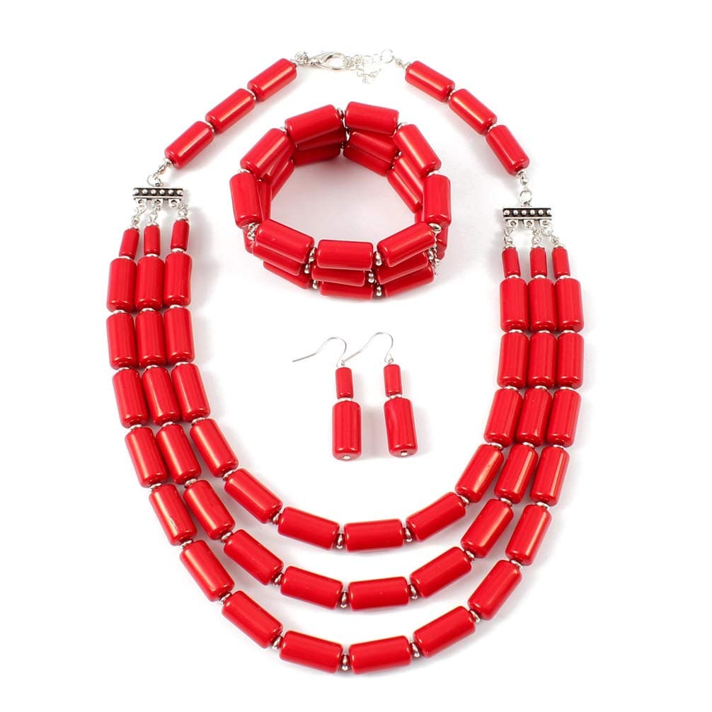 Lanue Fashion Handmade Bead Multilayer Statement Necklace Bracelet Earrings Jewelry Set