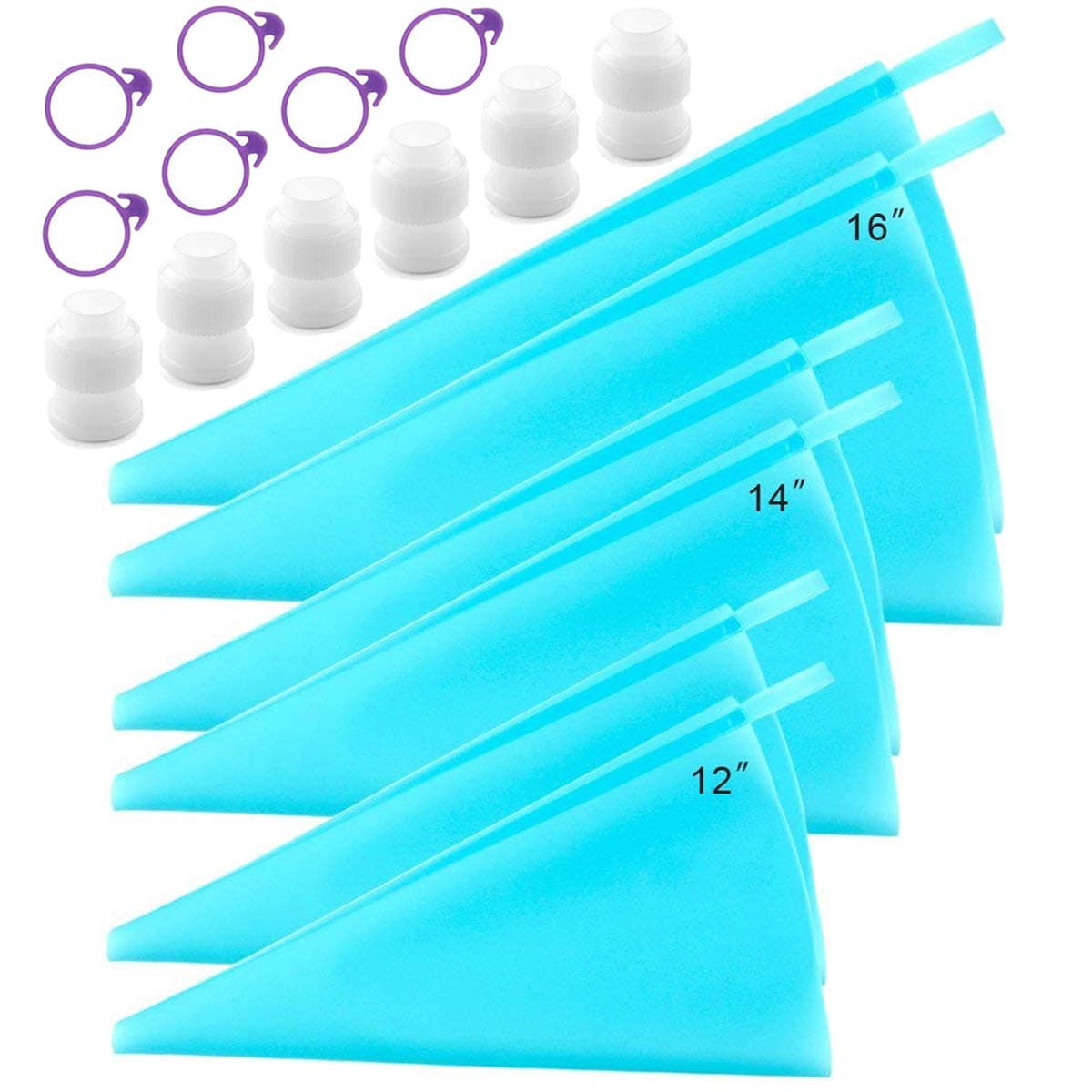 Piping Bags, Icing Bags, Pastry Bags,3 Sizes Cake Decorating Bags Tips Tools(12” +14”+16”)- 6 Pack, Silicone Piping Frosting Bags Bonus 6 Icing Couplers and 6 Icing Bags Ties Fit to Standard Size Tips