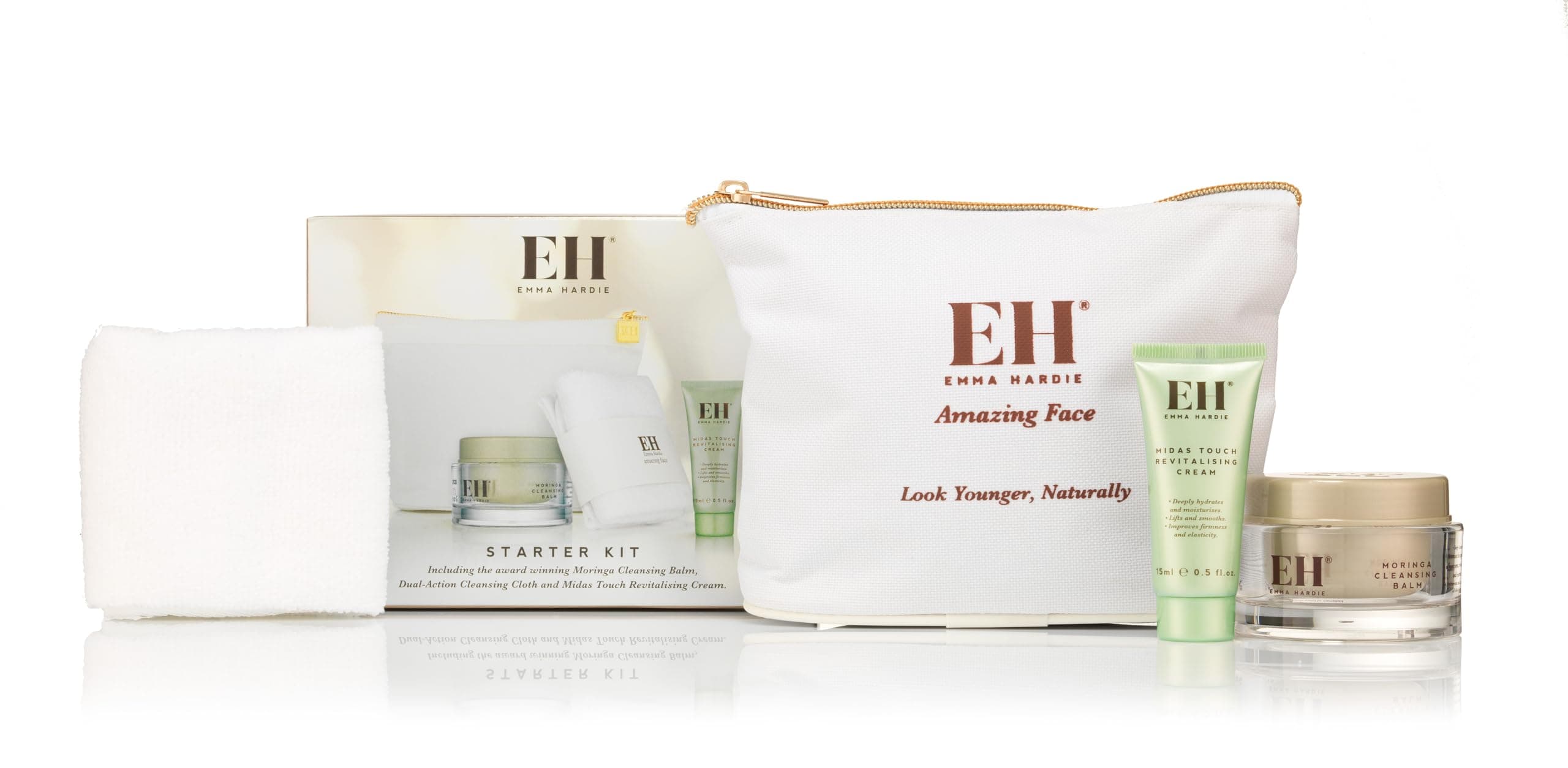Starter Kit: Travel Size 50ml Moringa Cleansing Balm, Travel Size 15ml Midas Touch Revitalising Cream & Professional Cleansing Cloth, Packed in a Cosmetic Bag, Natural & Cruelty Free