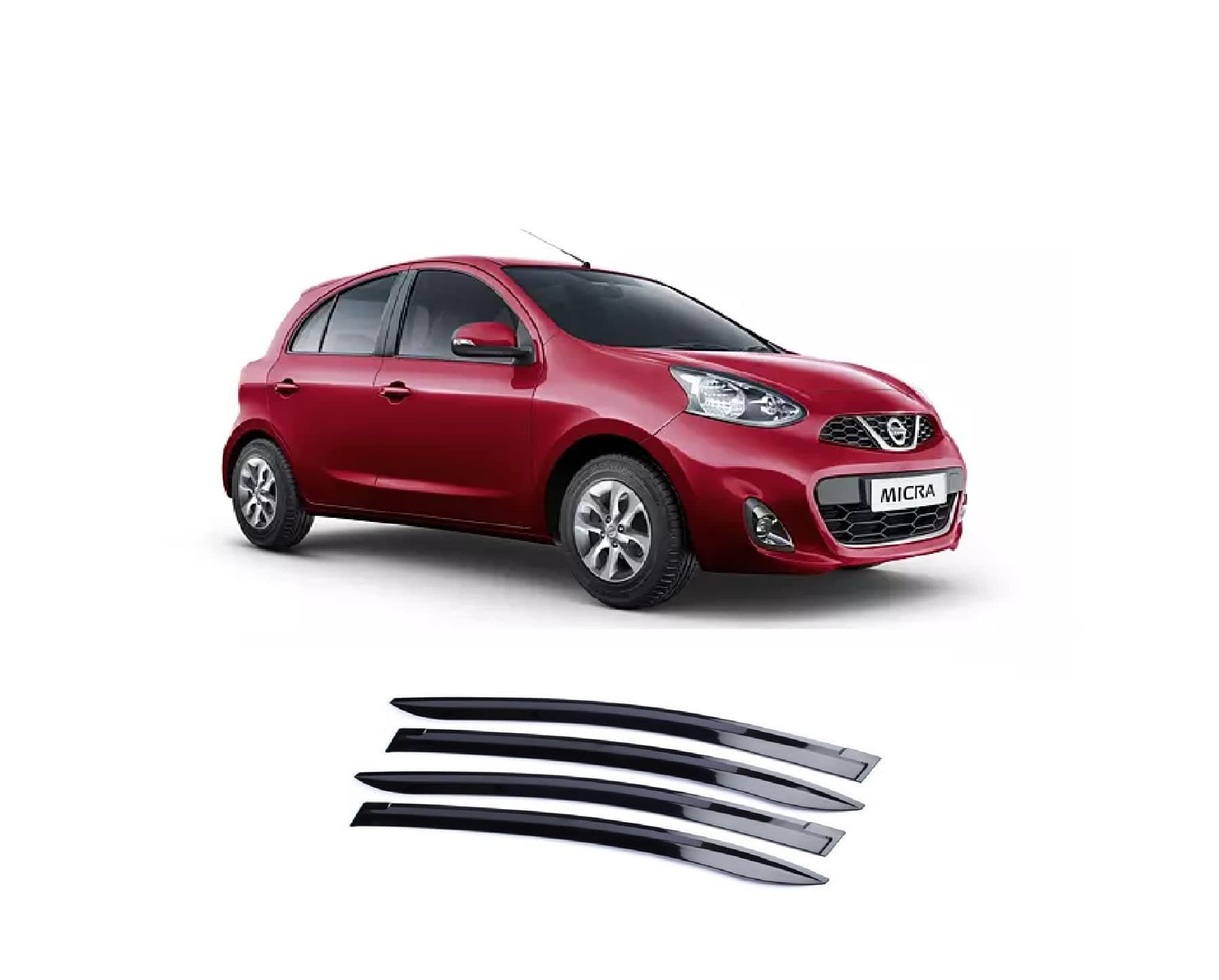 Empica Plastic Car Window Door Visor Rain Guard Side Wind Deflector Compatible with Nissan Micra (Set of 4)