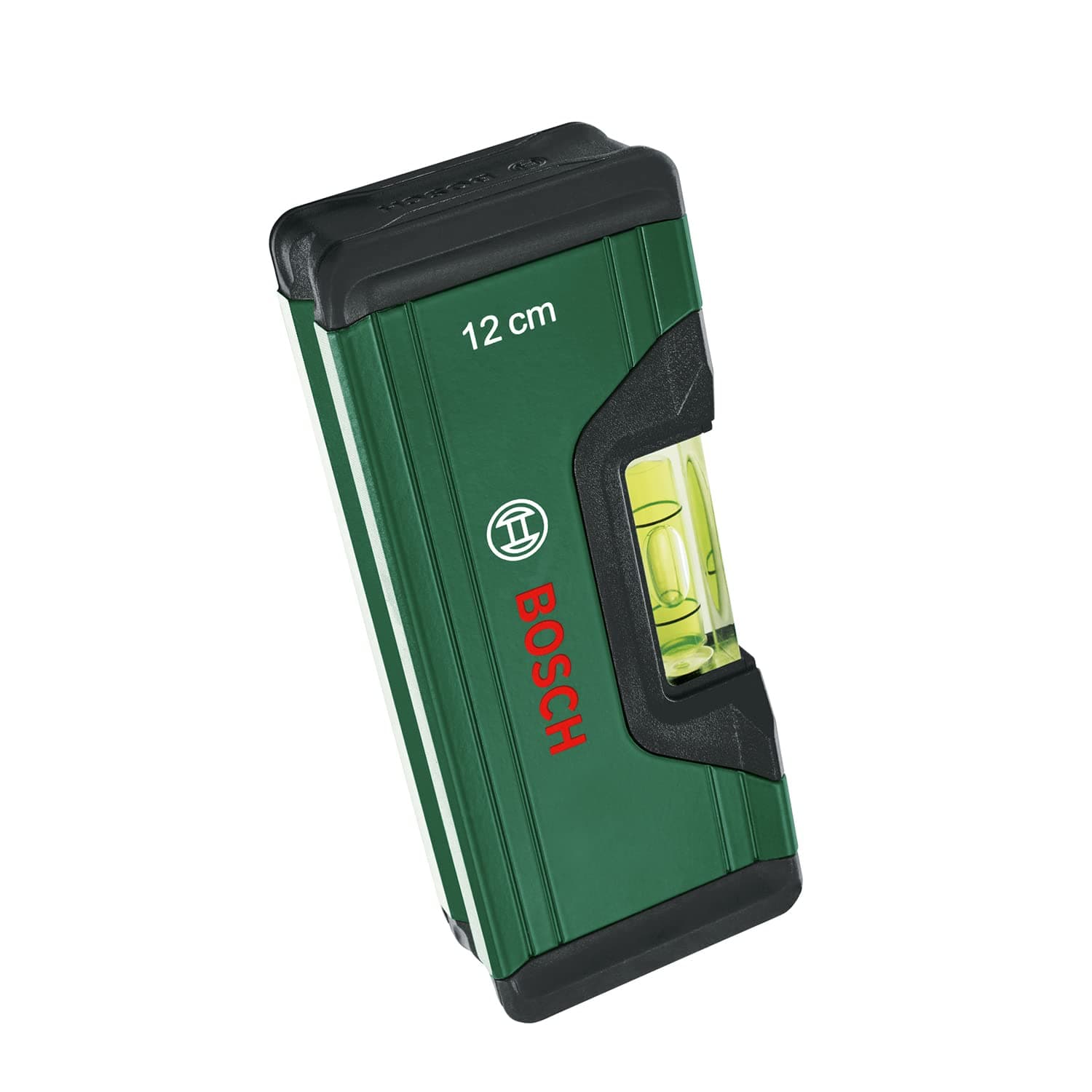 Bosch Spirit Level 12 cm (Compact Mini Level; Precise Alignment with Fluorescent Bubble for Horiziontal Reading; Aluminum Body, Softgrip Bumpers; V-Groove)
