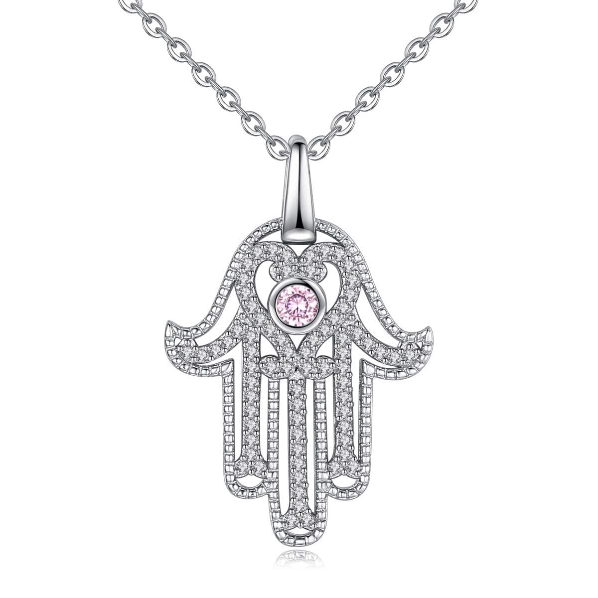 925 Sterling Silver Hamsa Fatima Hand Pendant Necklace, Good Luck Protection Necklaces with 18" Rolo Chain, Fine Jewellery by CELESTIA, Gifts for Girls/Women