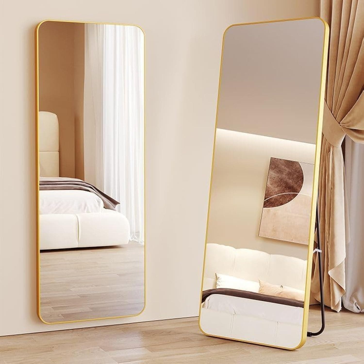 ORCHID M®Full length mirror 150x40cm, arched aluminum alloy large vertical dressing mirror, hanging against the wall, with bracket bedroom living room full-length mirror, gold color