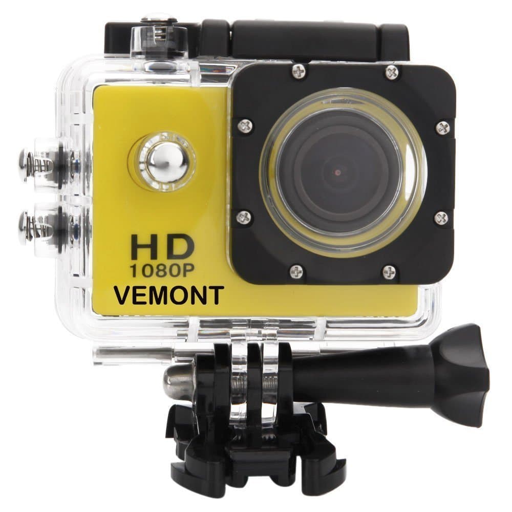 Vemont Action Camera 1080P 12MP Sports Camera Full HD 2.0 Inch Action Cam 30m/98ft Underwater Waterproof Camera with Mounting Accessories Kit (Yellow)
