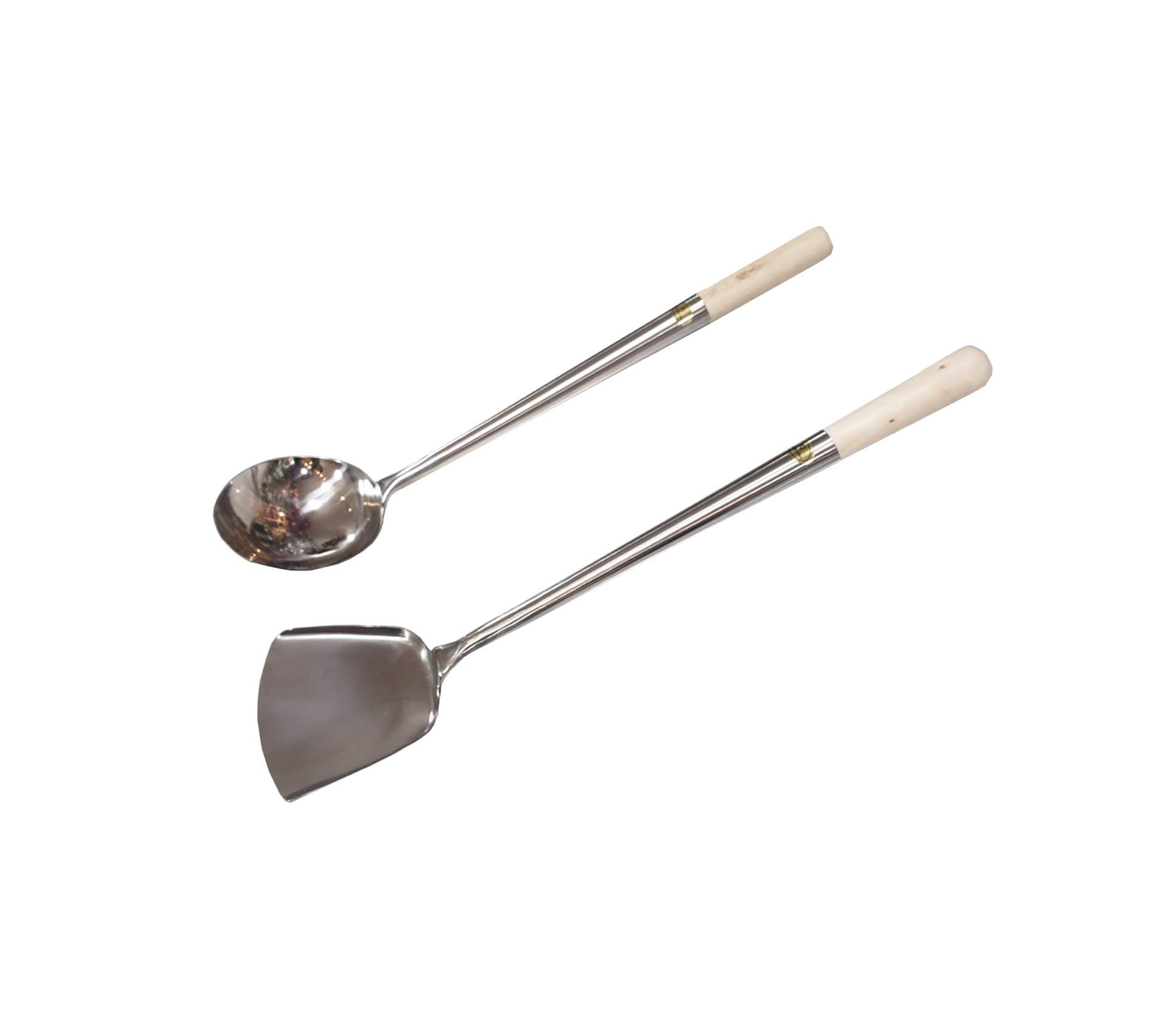 Commercial Grade Wok Shovel & Ladle Set, Wood Handle (#2 (18"L))