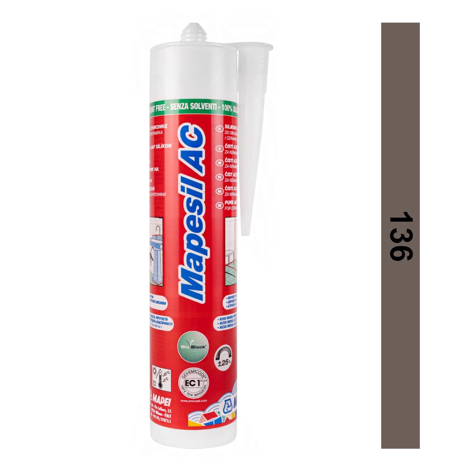 Mapesil AC Mould Resistant Silicone Sealant Mud 136
