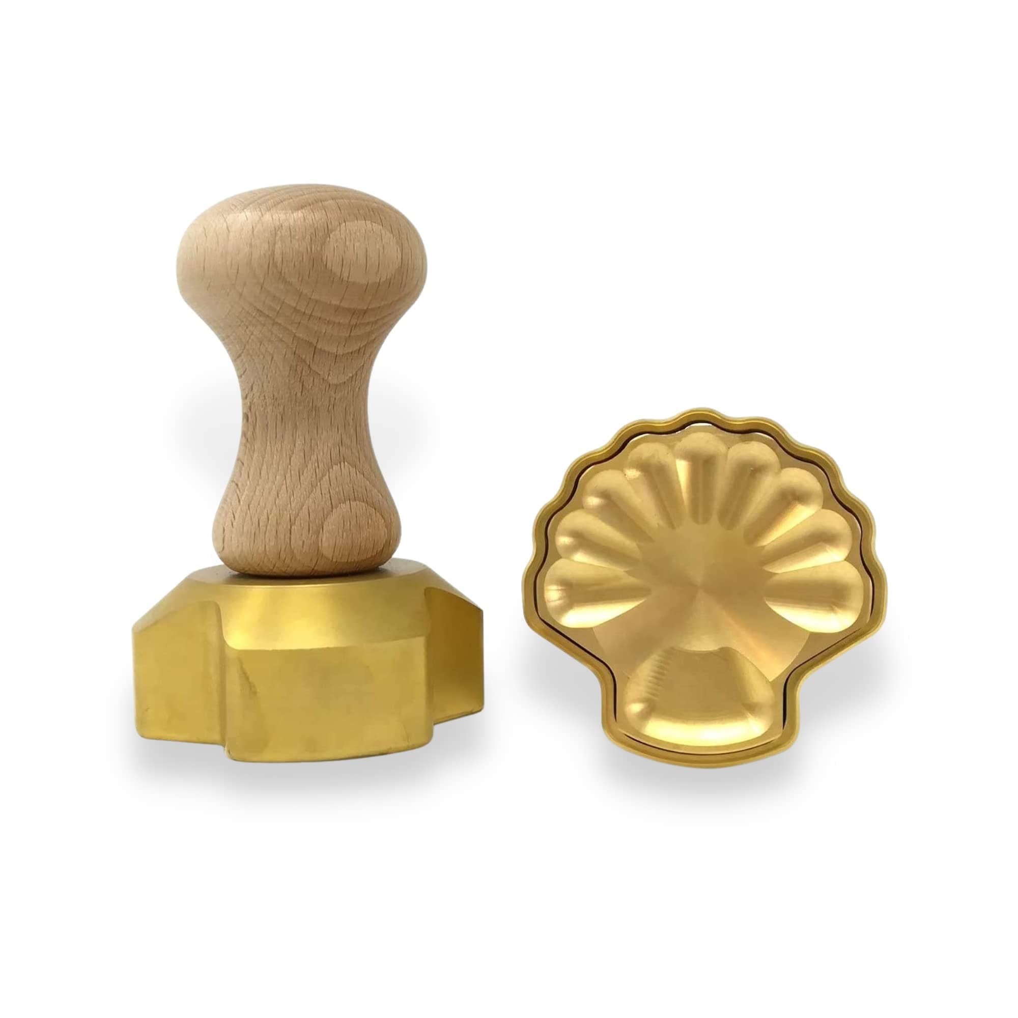 La Gondola Homemade Ravioli Stamp - Shell Shape 2.56in | Italian Pasta Making Tool for Home and Business | Brass & Natural Wood | Easy to Use Ravioli Stamp | Tortellini & Ravioli Cutter Made in Italy