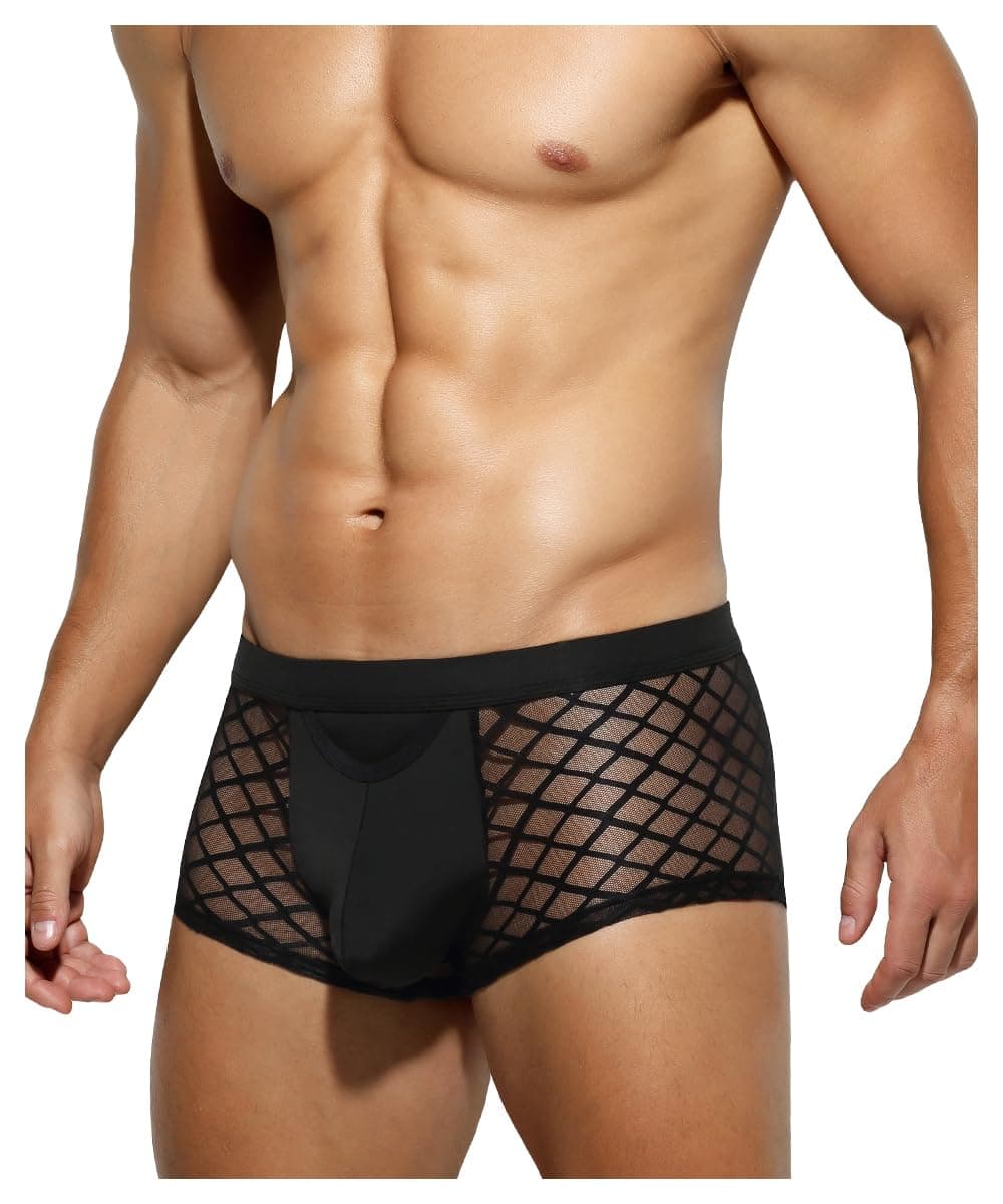 Men's Underwear Sexy See Through Lace Boxer Briefs Mesh Trunks