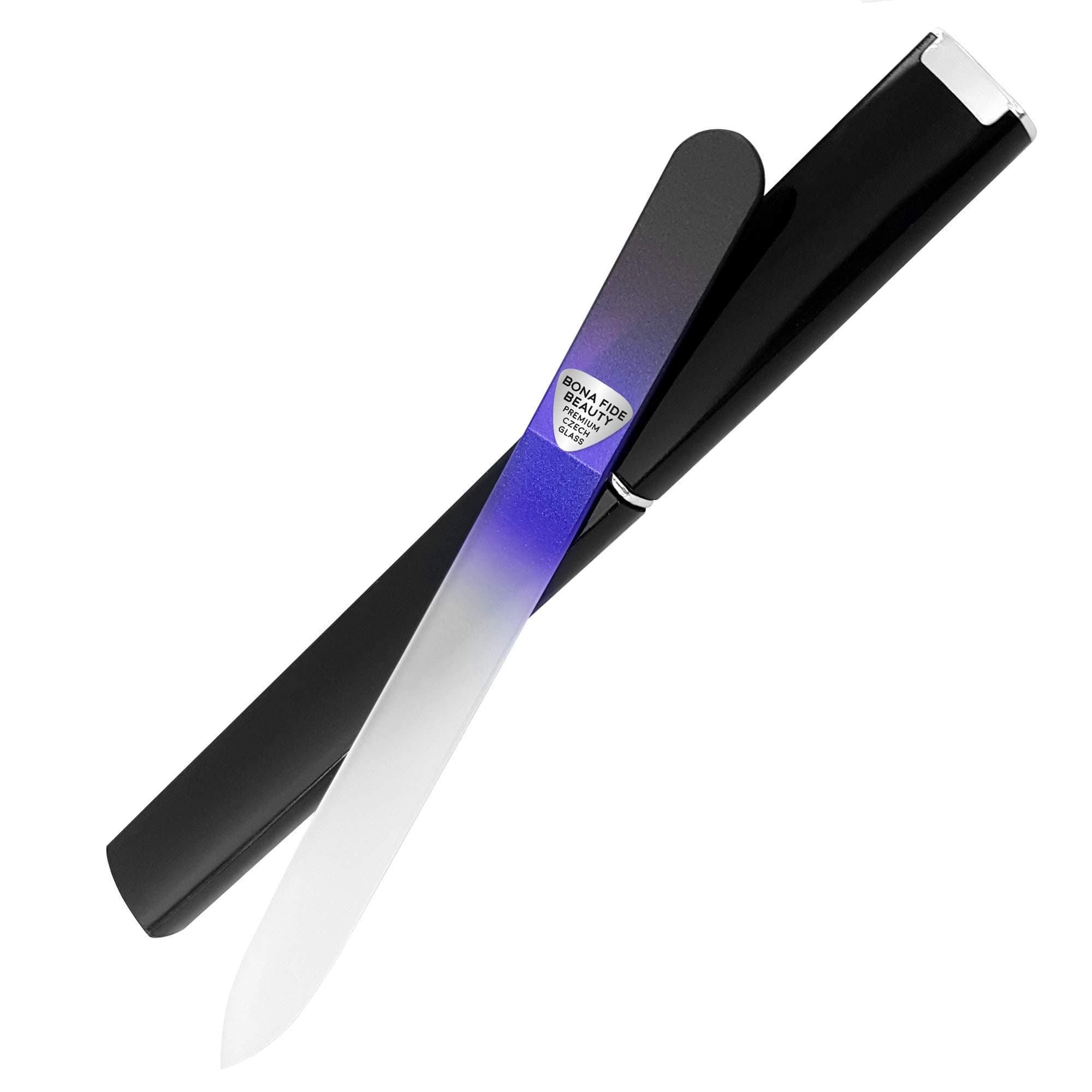 Bona Fide Beauty Glass Nail File with Hardcase, 1Piece Manicure Glass Fingernail Files in Black Cobalt. Made in the EU. Strong Reusable Nail Files
