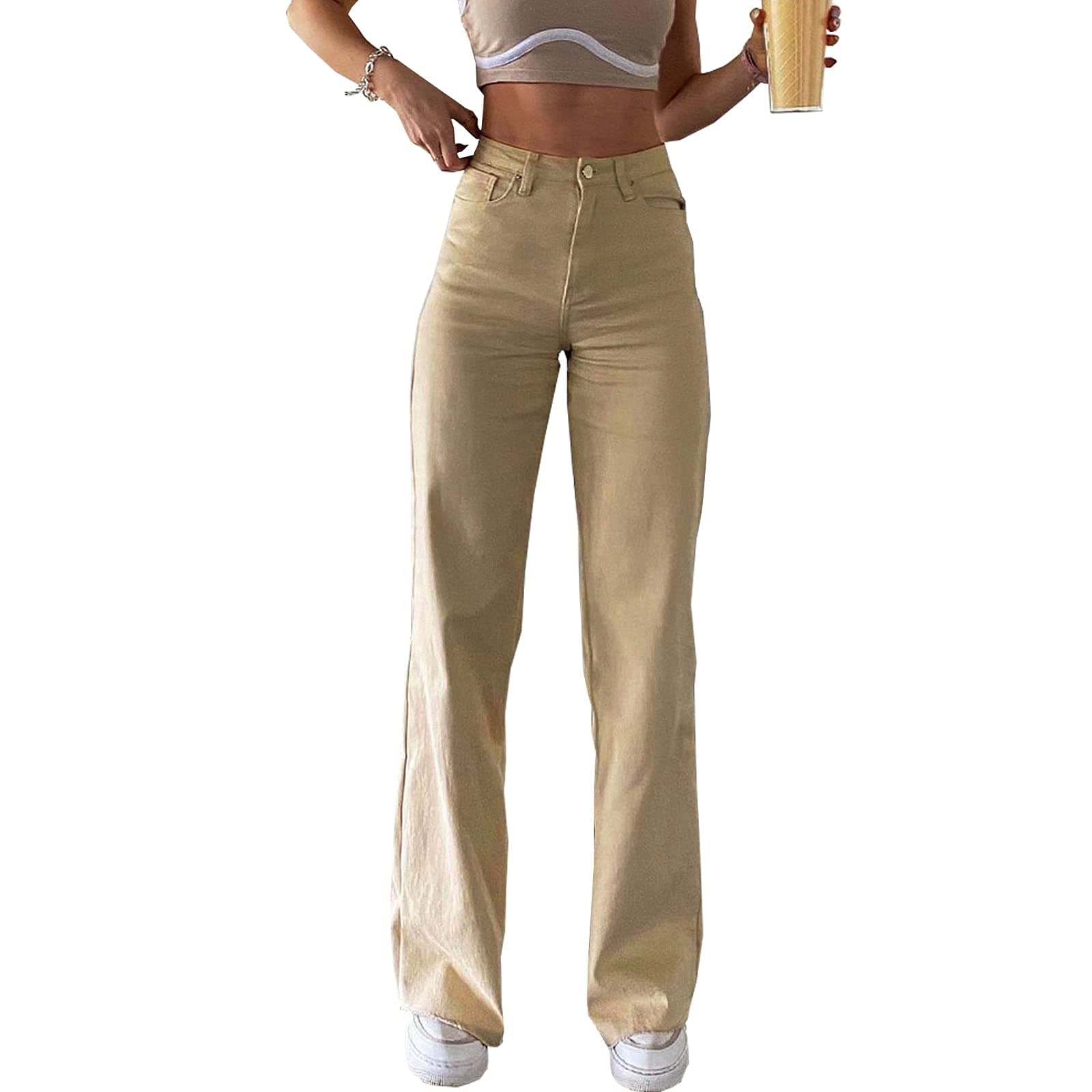 HBERVintage Jeans for Women Teen Girl High Waisted Relaxed Fit Stretchy Bell Boottom Boyfriend Jeans