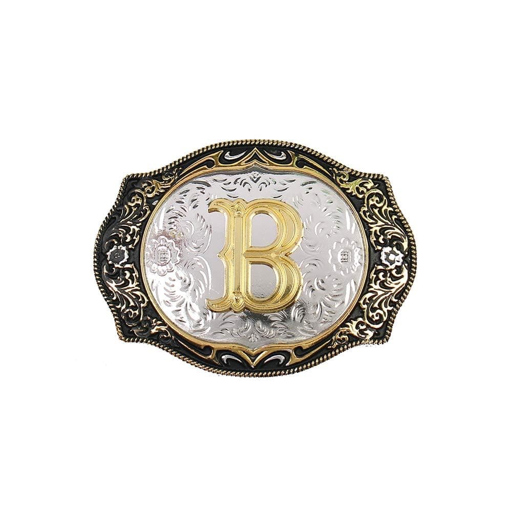 HUABOLA CALYN Western Belt Buckle Initial Letters ABCDMRJ to Z Cowboy Rodeo Small Gold Belt Buckles for Men Women, B, One size