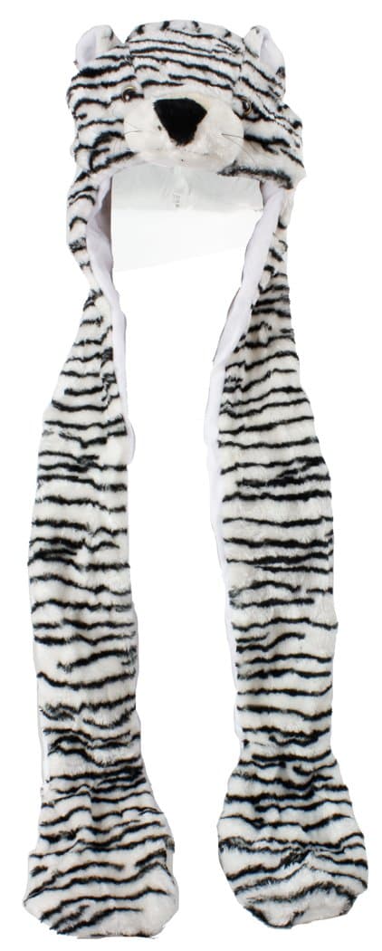 Unisex Plush Long Animal Hat/Scarf/Mitten, L1 White Tiger