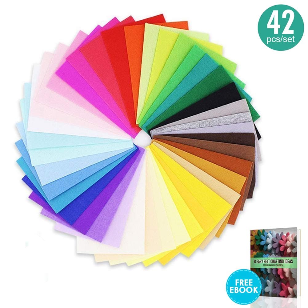 42 pcs 8 x 12 inch (20 x 30 cm) Craft Felt Sheets, Assorted Color 1mm thick Felt Fabric Squares, Nonwoven Fabric Sheet Pack for DIY Craft Patchworks Sewing with Easy Felt Crafting Ideas Ebook