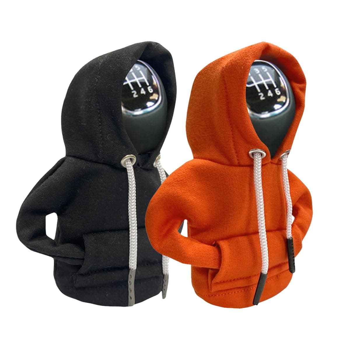 2PCS Car Gear Shift Cover, Fashionable Hoodie Car Shift Knob, Winter Warm Gear Shift Knob Cover Sweater Shirt, Auto Interior Accessories Shift Knob, Universal Car Decor Accessories (Black&Orange)