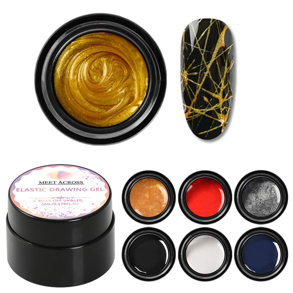 BFY Nail Decals for Women Spider Gel Nail Decorations Nail Art Accessories, 6 Colors Nail Stickers Drawing Nail Gel for Paint Design Nail Art Wire Drawing,(White Black Red Gold Silver Blue)