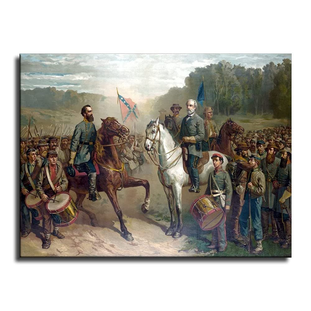 Vintage Civil War painting Robert E. Lee and General Thomas Stonewall Jackson Canvas Wall Art Poster Picture Print Home Room Decor -935 (18x24inch-Unframed)