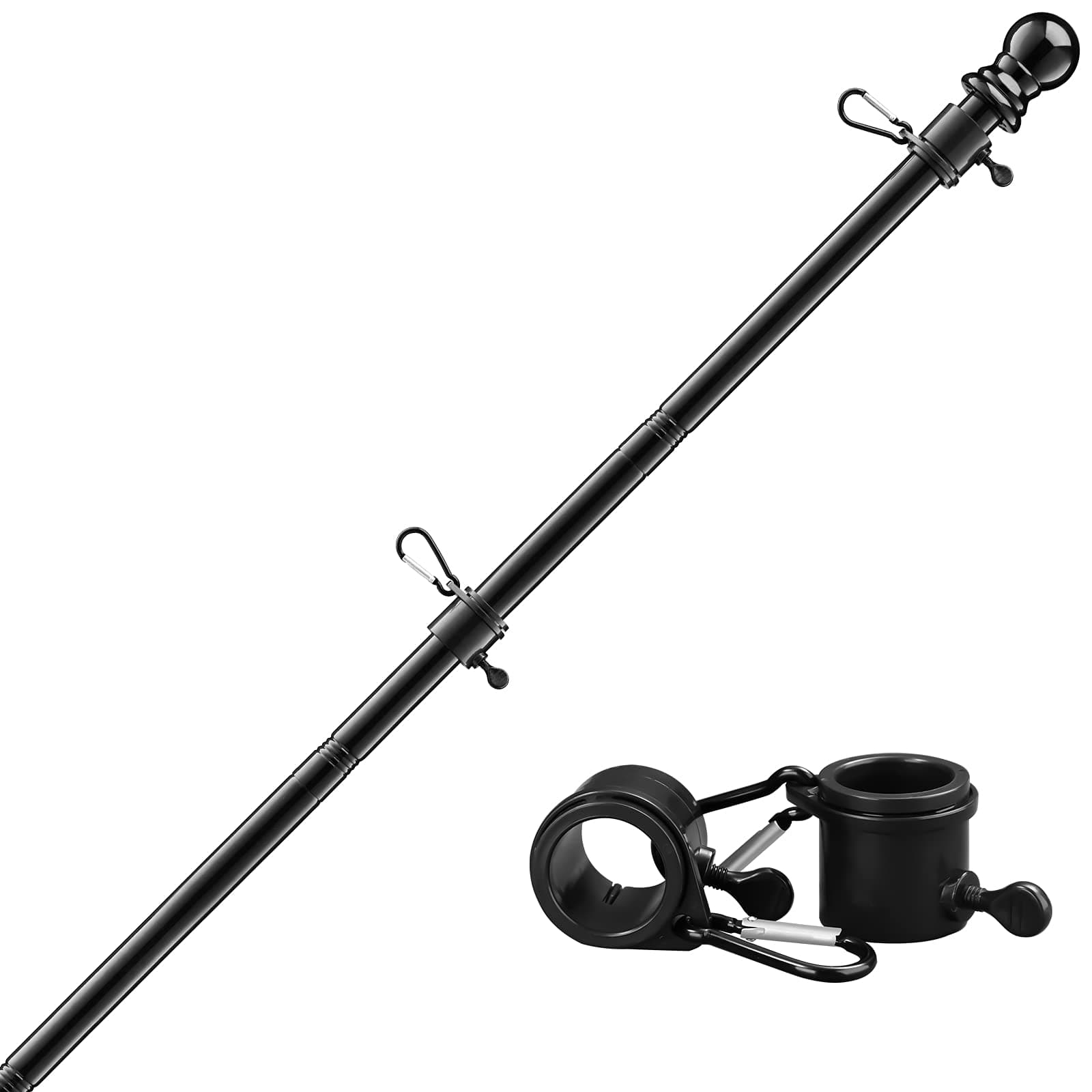 7FT Flag Pole Kit,Stainless Steel Heavy Duty Black American US Flagpole, Rustproof for Outdoor Garden Roof Walls Yard (Without Bracket)