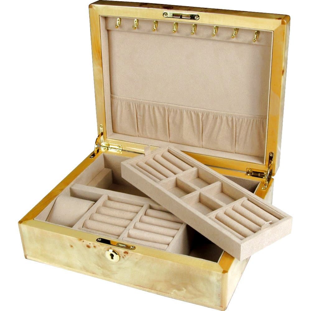 Maple Burl Wood Jewellery Box with Tray