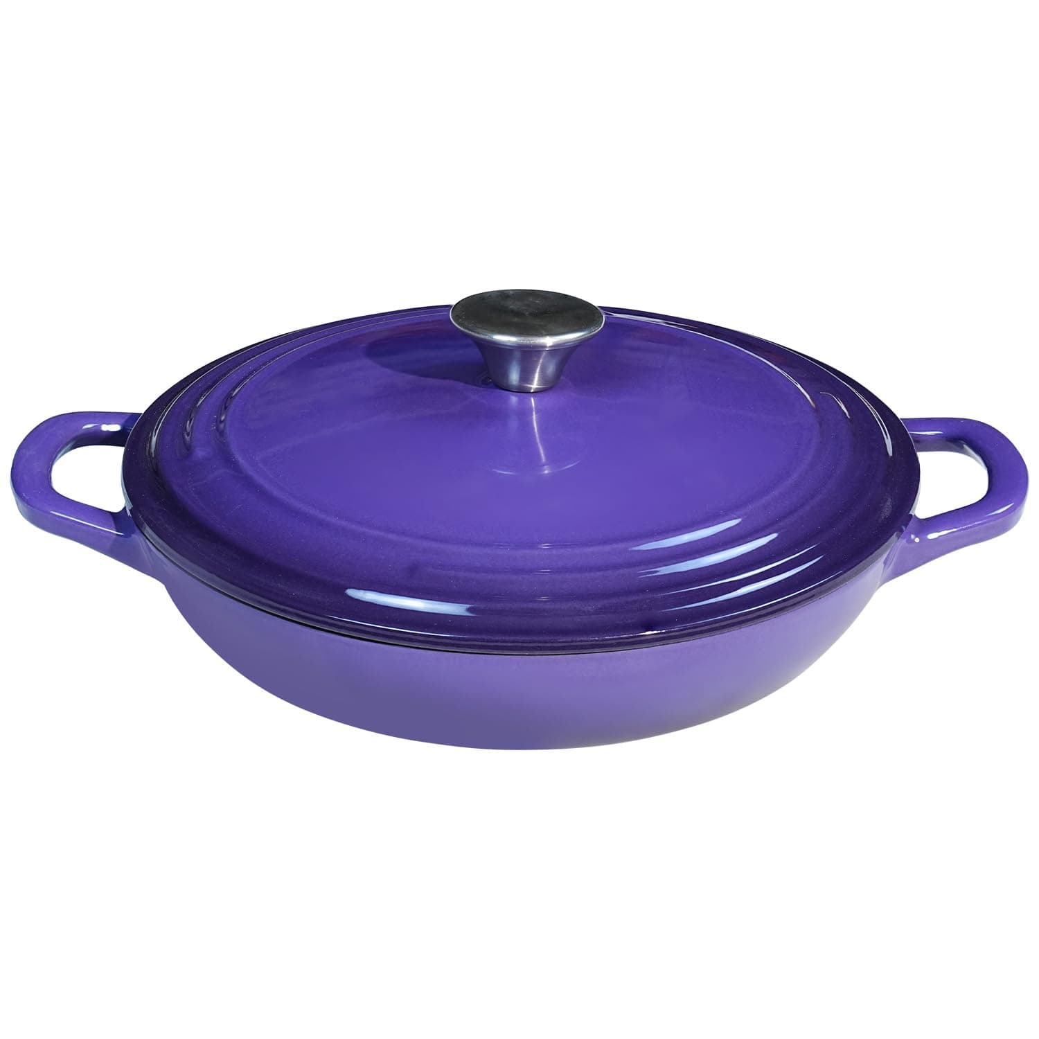 Braiser Enameled Cast Iron Braiser 2.25 qt Braiser Pan with Lid Purple Shallow Cast Iron Casserole Braiser Pan with Handels