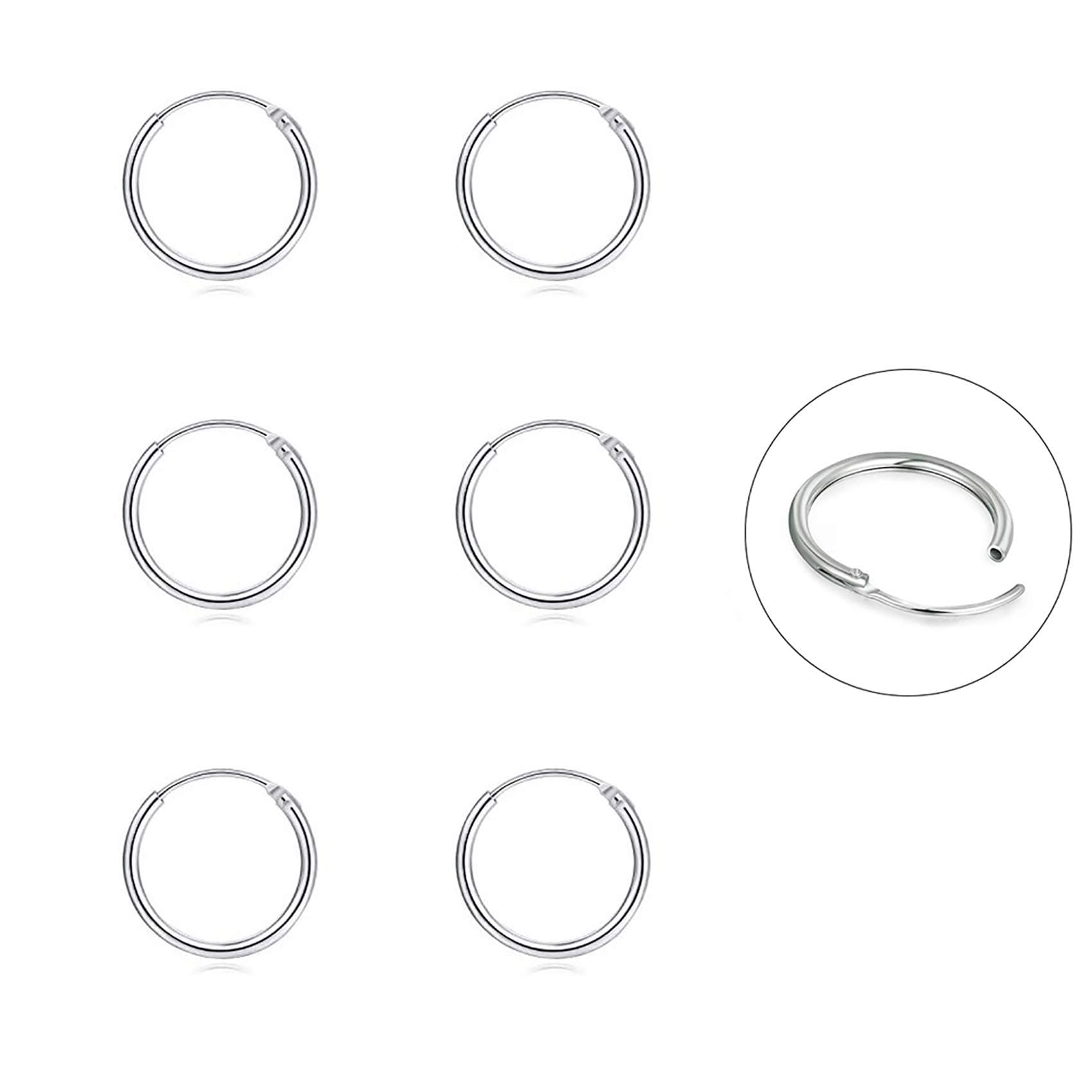 EPIRORA Silver Hoop Earrings- Cartilage Endless Small Hoop Earrings Set for Women Men, 3 Pairs of Hypoallergenic 925 Sterling Silver Tragus Earrings Nose Lip Rings