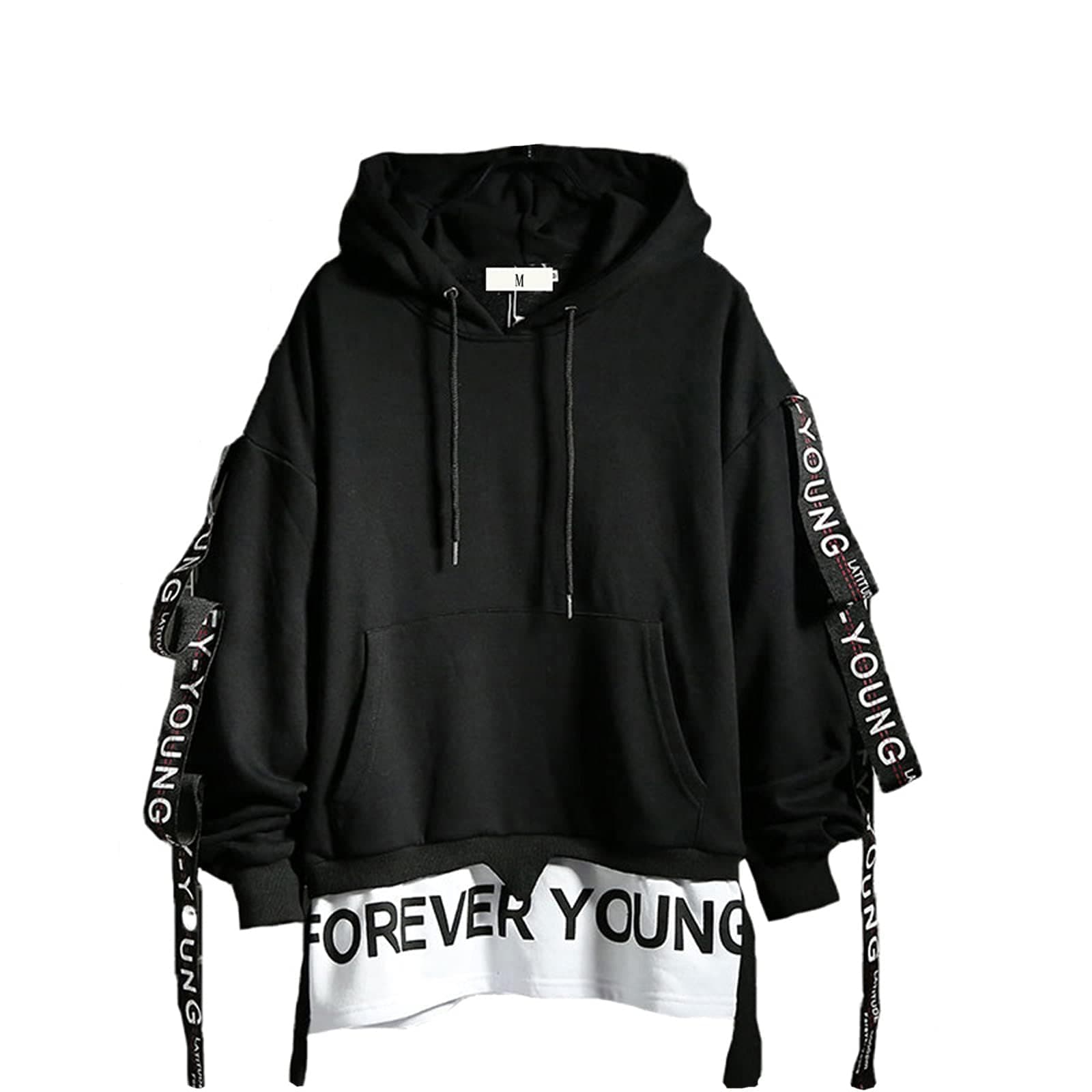 Mens Hoodie Fashion Pullover Letter Print Tracksuit Techwear Casual Coat Hip-Hop Sweatshirt