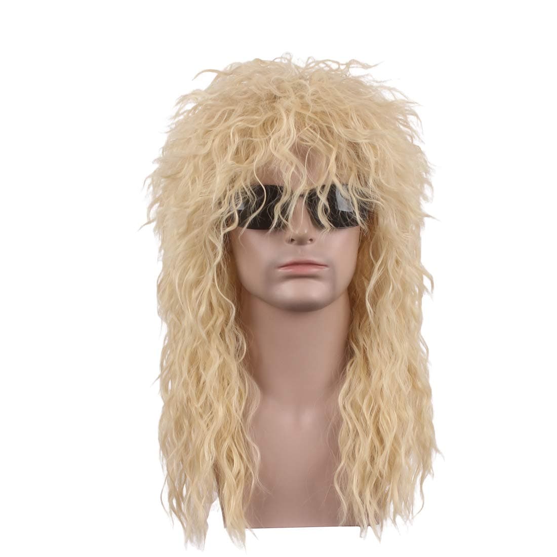 80s Mullet Wig Halloween Costumes Punk Rocker Long Blonde Curly hair Cosplay Wig for Men