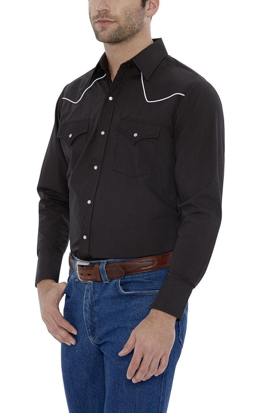 Mens Long Sleeve Western Shirt with Contrast Piping