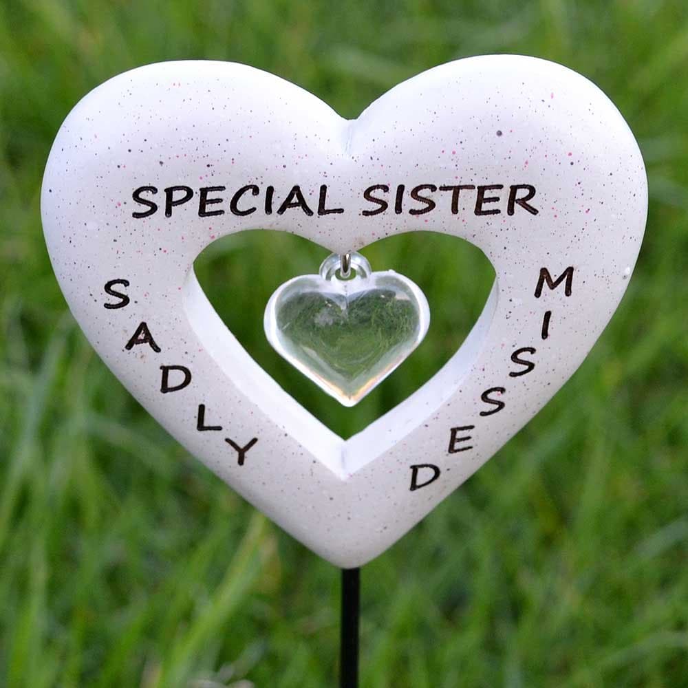 Angraves Sadly Missed Special Sister Love Heart Memorial Tribute Stick Graveside Plaque