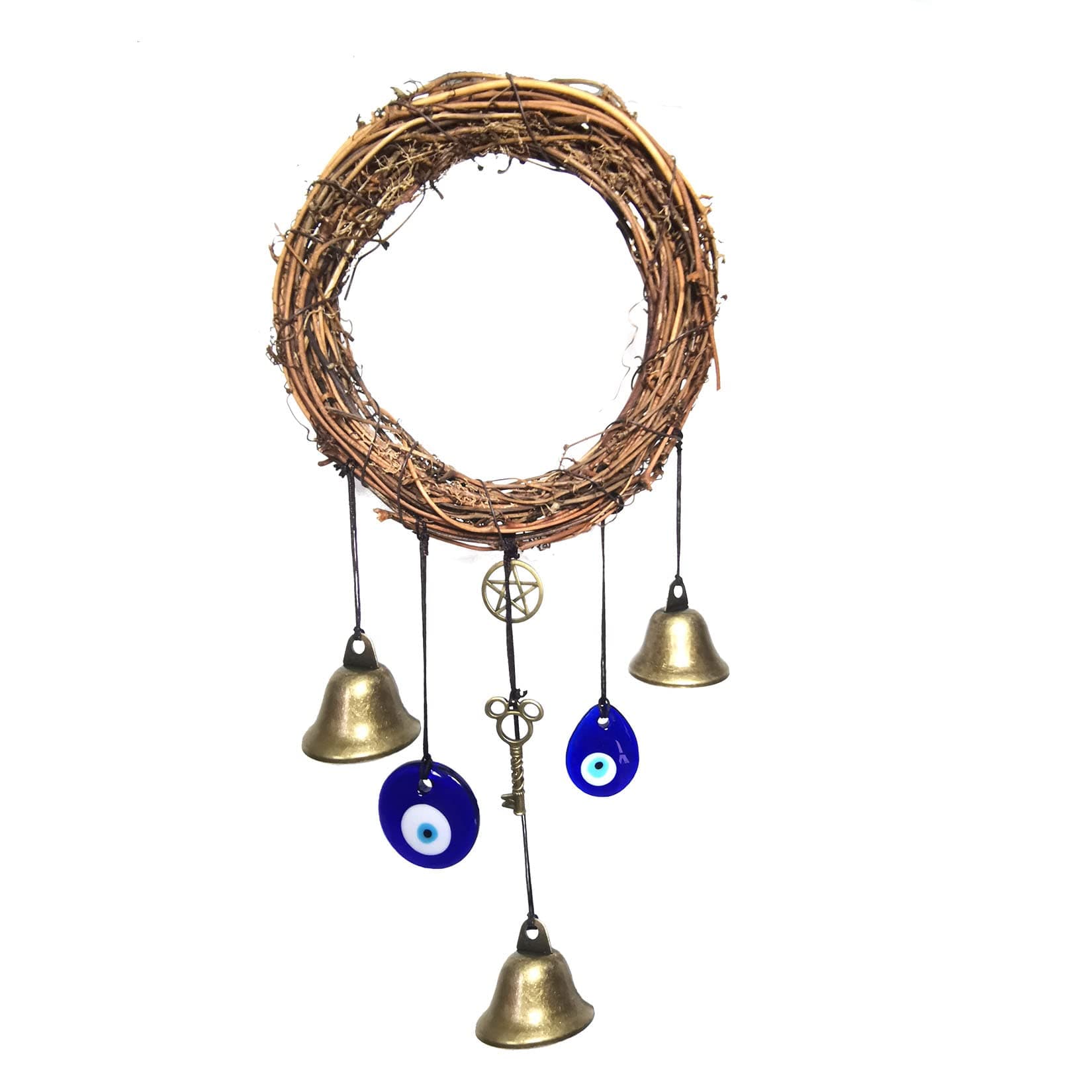Witch Bells for Door Knob Protection,Witchy Wicca Decor Clear Negative Energies with Blue Evil Eyes for Home Garden Courtyard Decor Protection (Round)