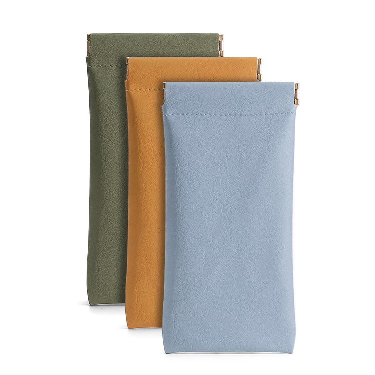 3 Pack Leather Eyeglasses Cases PU Soft Sunglasses Pouch Squeeze Top Portable Glasses Cases for Men Women