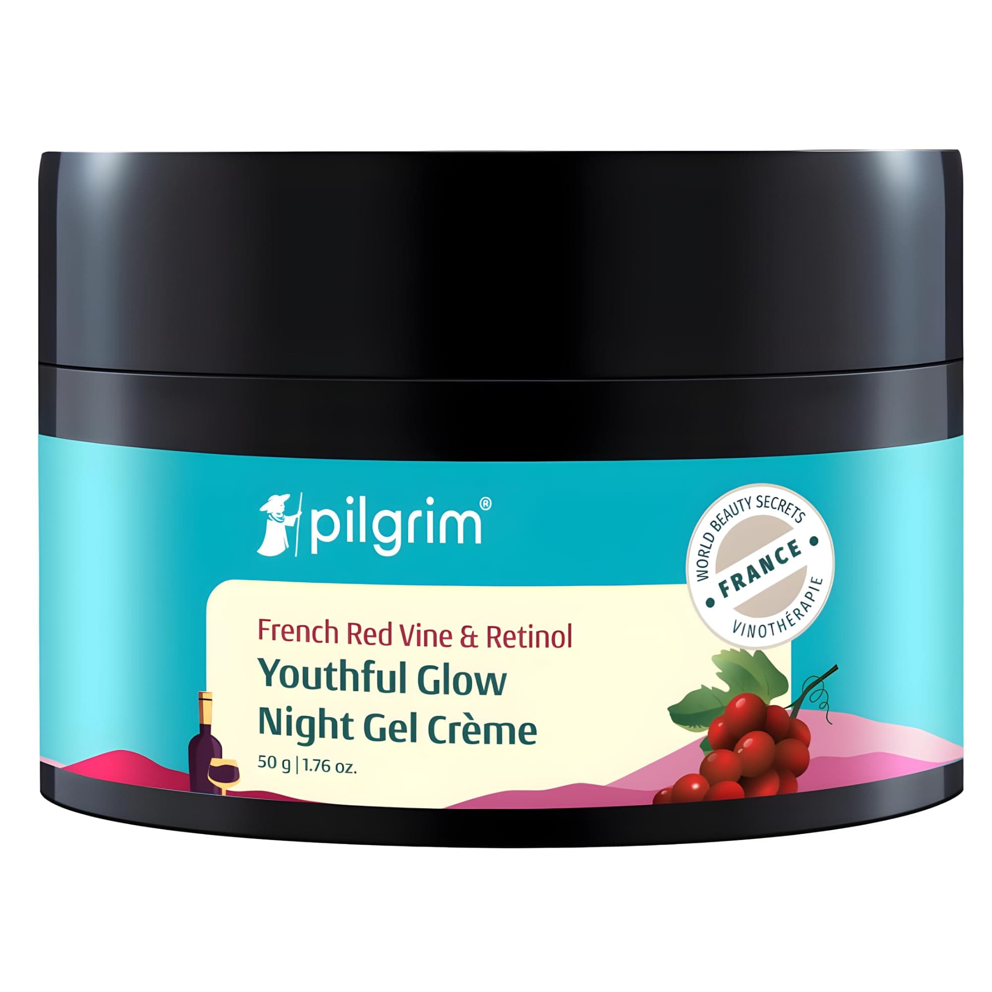 Pilgrim French Red Vine & Retinol Night Gel Cream, Night Moisturizer for Face, Helps Improve Texture & Radiance, Lightweight Overnight Skincare, Youthful Glow, 1.76 Oz (50g)