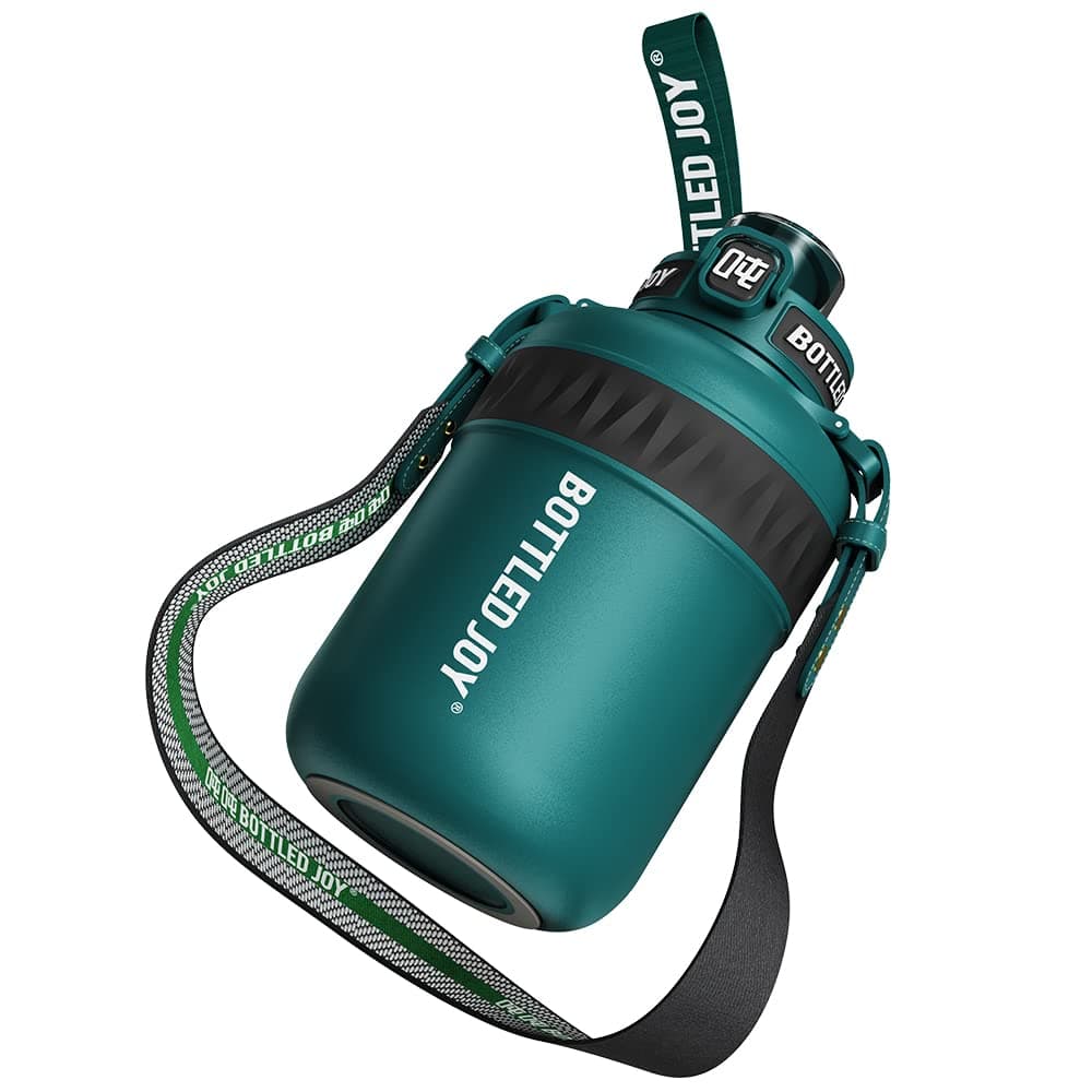 Insulated Stainless Steel Water Bottle for Sports and Travel, BPA-Free,Bottled joy with strap (blackish green, 32 oz)