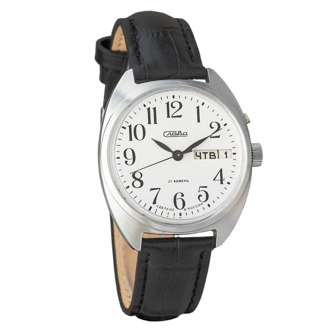 SLAVA 21 Jewels Classic Russian Automatic Mechanical Mens Wrist Watch Leather Strap #58