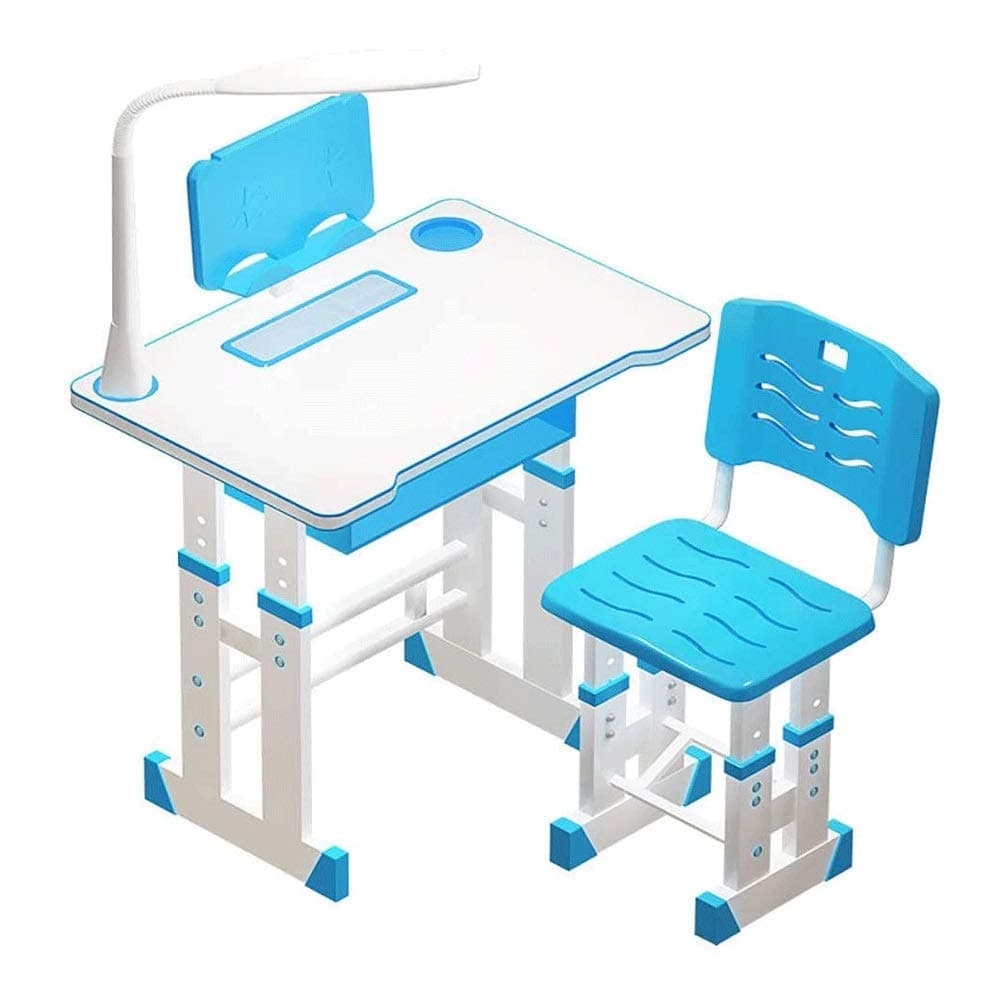 ZYK Kids Desk and Chair Set, Height Adjustable, Kids Study Table with Tilted Desktop, Ergonomic Kids Study Table with Drawer for Students Boys Girls (Color : Blue, Size : Upgraded Version)