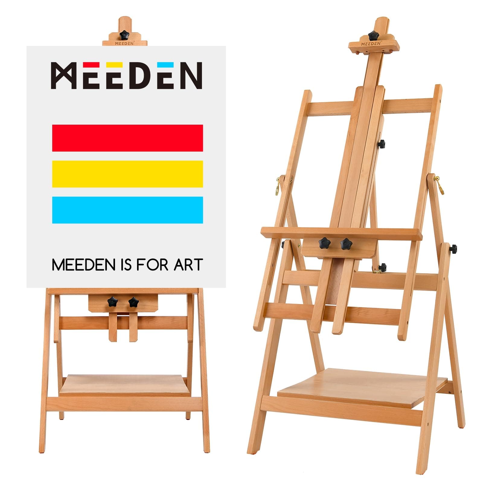 Convertible Studio Easel, Versatile Adjustable Tilts Flat H-Frame Floor Easel, Solid Beech Wood Artist Studio Easel,Professional Painting Easel Stand,Adjusts up to Max 88",Hold Canvas Up to 59"