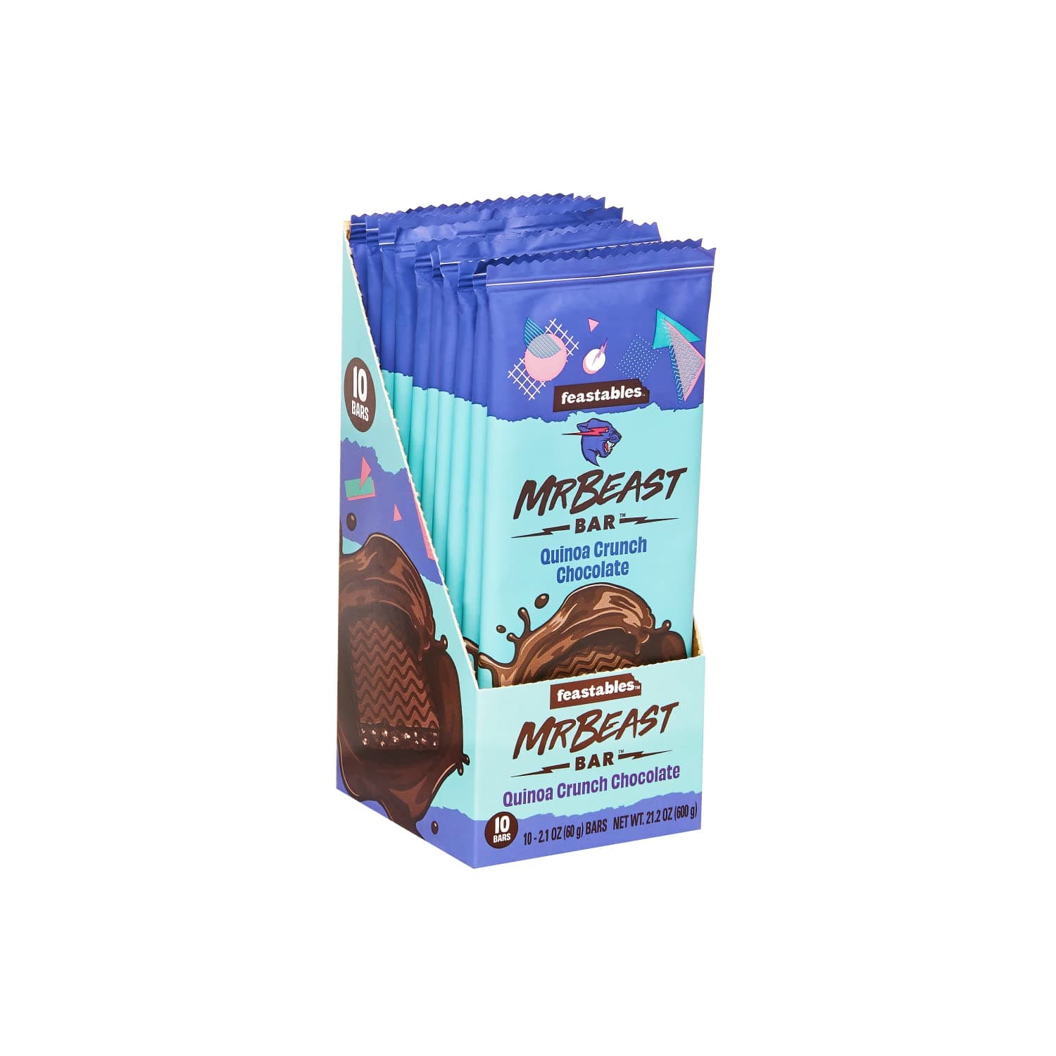 Feastables MrBeast Quinoa Crunch Chocolate Bars - Made with Organic Cocoa. Plant Based with Only 5 Ingredients, 10 Count