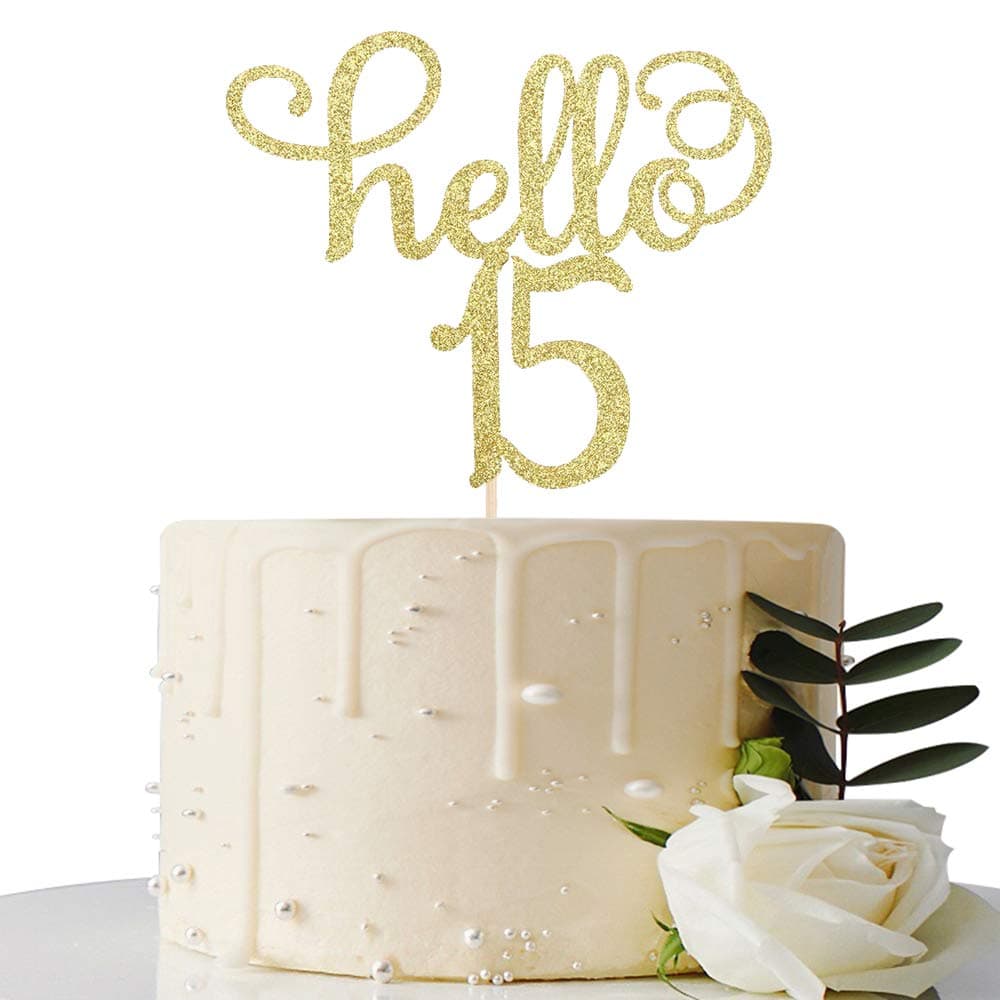 Hello 15 Cake Topper- 15th Birthday/Wedding Anniversary Party Sign Decorations
