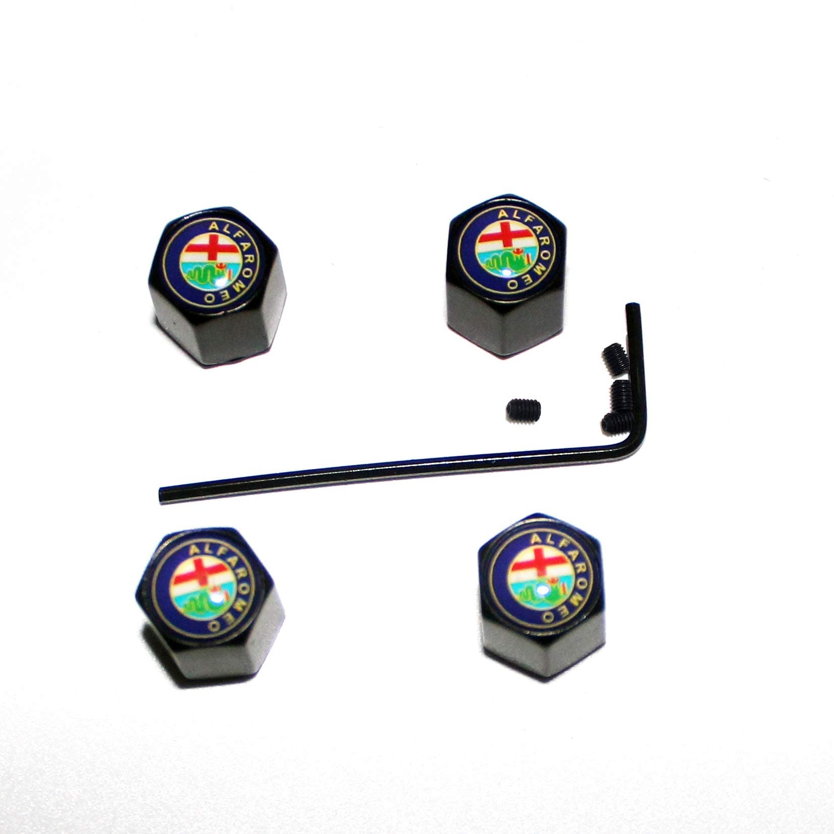 Anti-Theft Car Wheel Tire Valve Stem Cap DUST Cover Universal with Tool for Alfa Romeo Giulietta Mito Spider GT Styling Logo (Black)