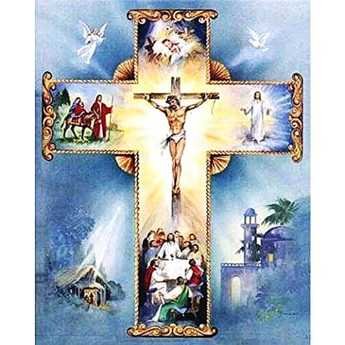 FKUO Large 5D DIY Diamond Painting"Cross" Religious Belief Embroidery 2.8mm Round Diamond Embroidery Fashion Home Decor (20 X 25 cm)