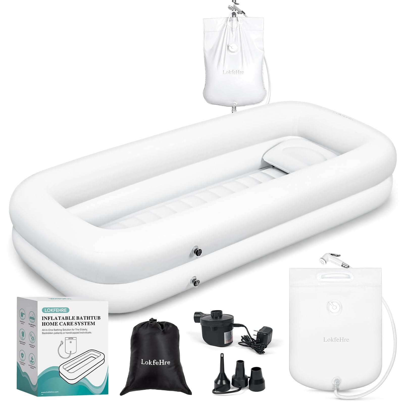 Medical Inflatable Bathtub,Shower Bath Basin Kit, PVC Portable Bathtub with Electric Air Pump,Portable Bathtub Wash Full Body in Bed Bath,for Elderly (White)