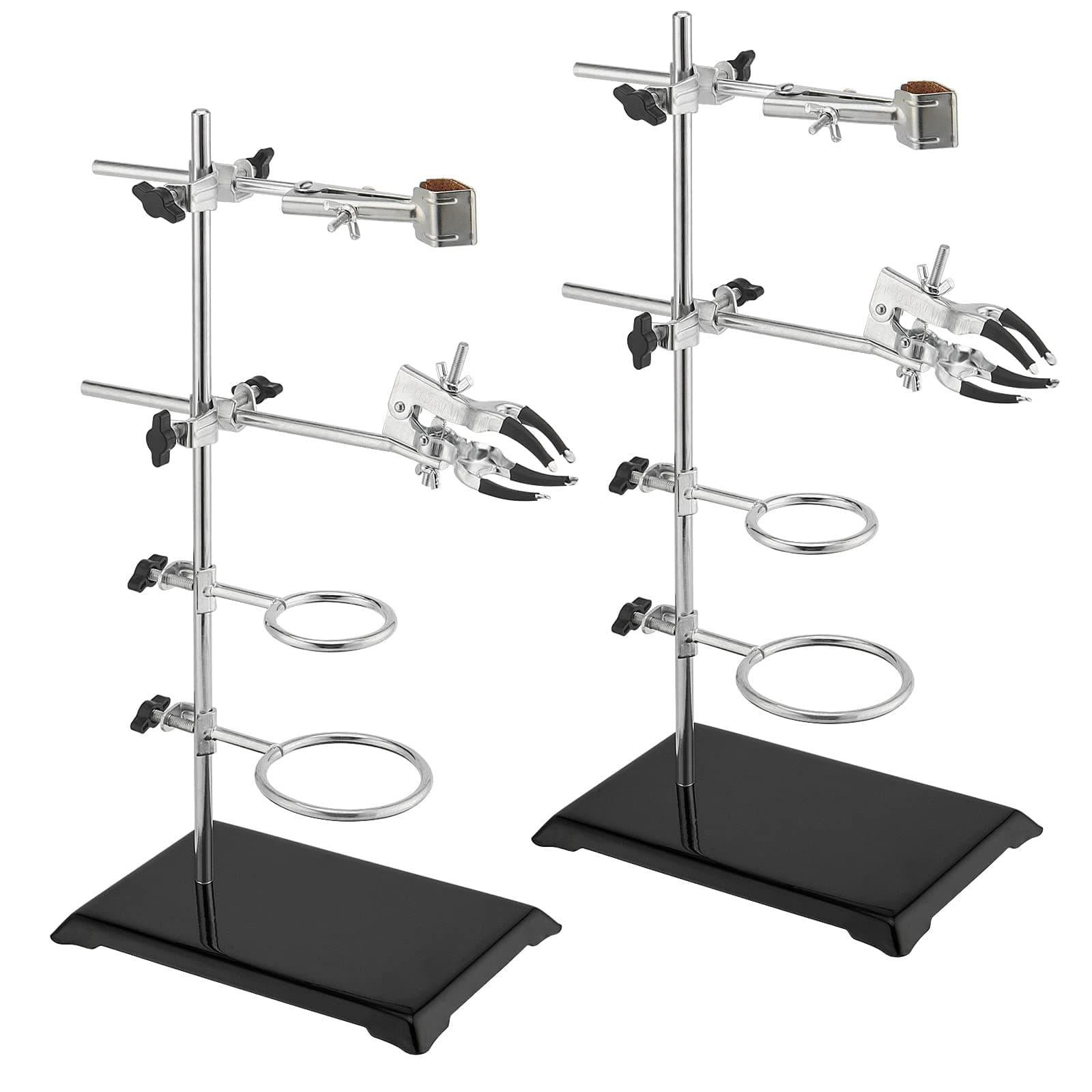 2 Pack 16 Inch Lab Stand Set,Laboratory Grade Stand Support Set with Coated Base, 4 Retort Rings, 2 Flask Clamp, 2 Burette Clamp