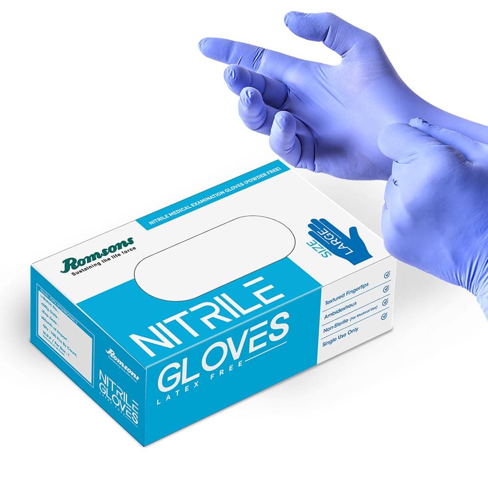 - Romsons Blue Nitrile Medical Examination Hand Gloves - Large (100 Pieces)
