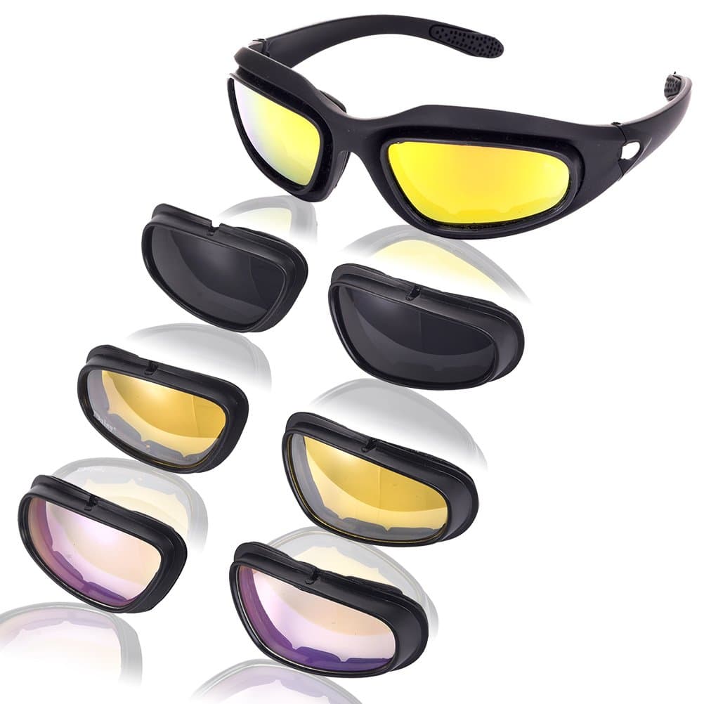 JanPry Polarized Sports Cycling Sunglasses Black Frame with 4 Lenses Kit, UV400 Motorcycle Riding Glasses for Adults Men & Women