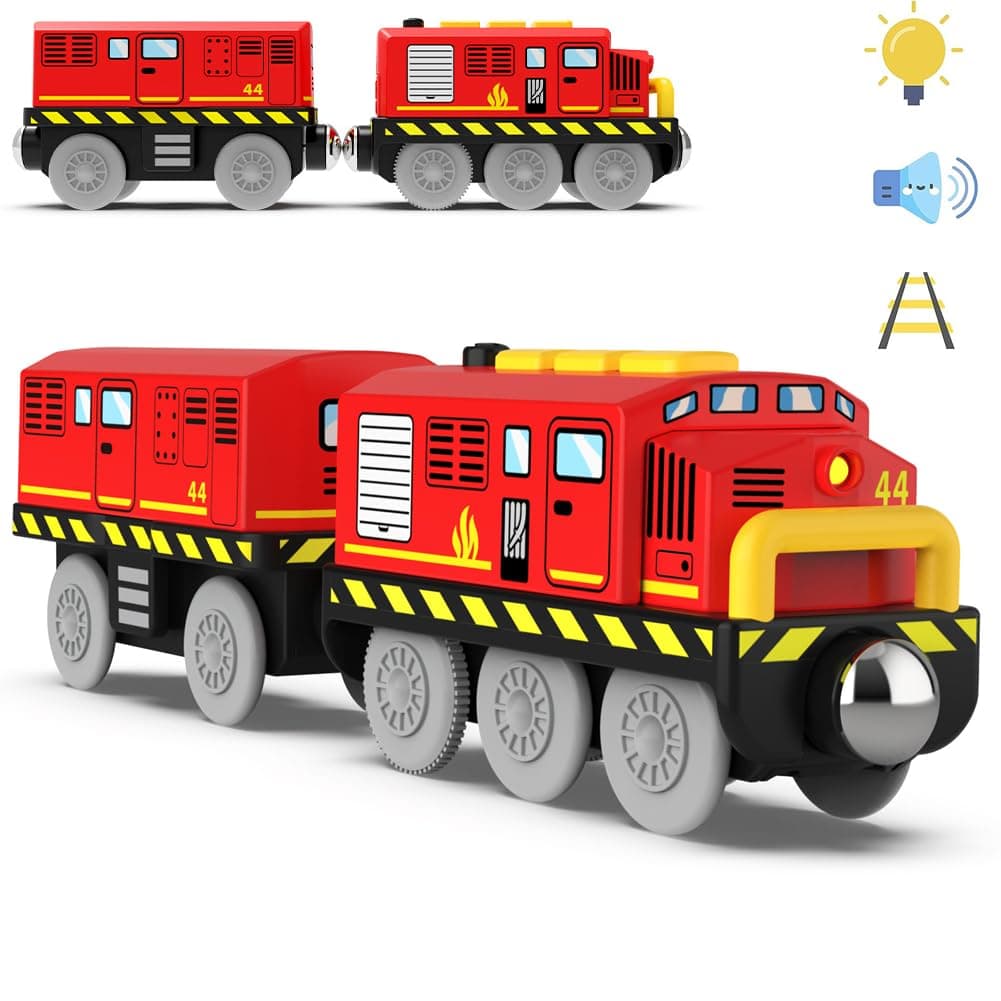 Wooden Train Track Accessories Battery Operated Locomotive Trains, Motorized Train for Toddlers with Magnetic Connection