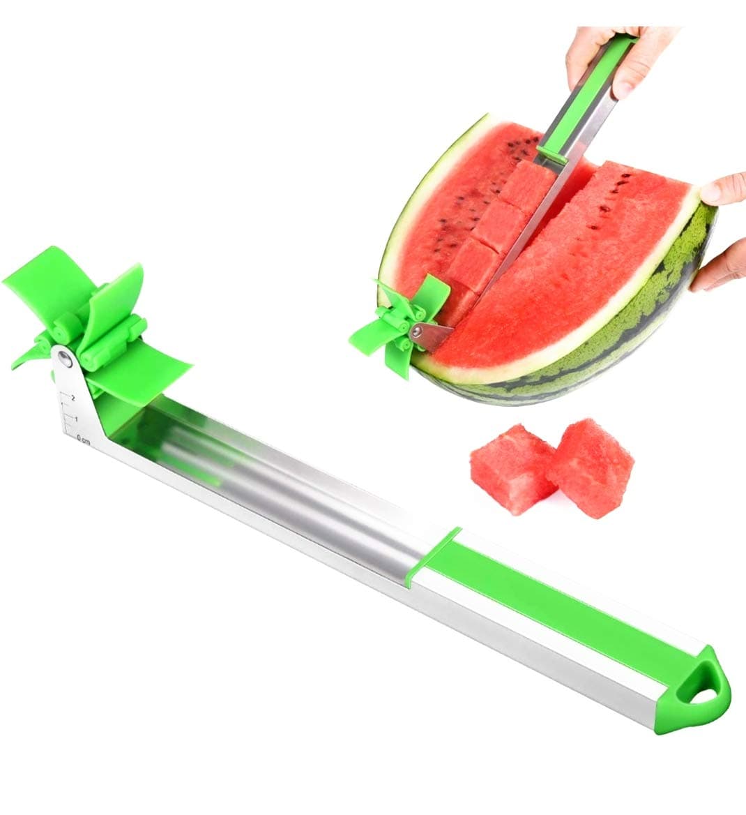 Lemnlo 18/8 Steel Watermelon Windmill Slicer, Green