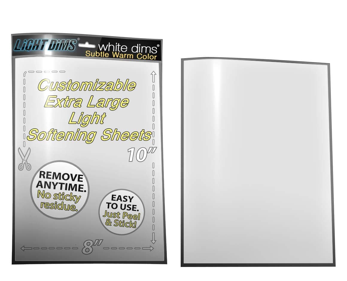 LightDims White Dims Light Dimming / Softening Sheets for Harsh LED Lights, Electronics and Appliances and more. Dims 15-30% of Light, 8”x10” Extra Large Size. (2 sheets)