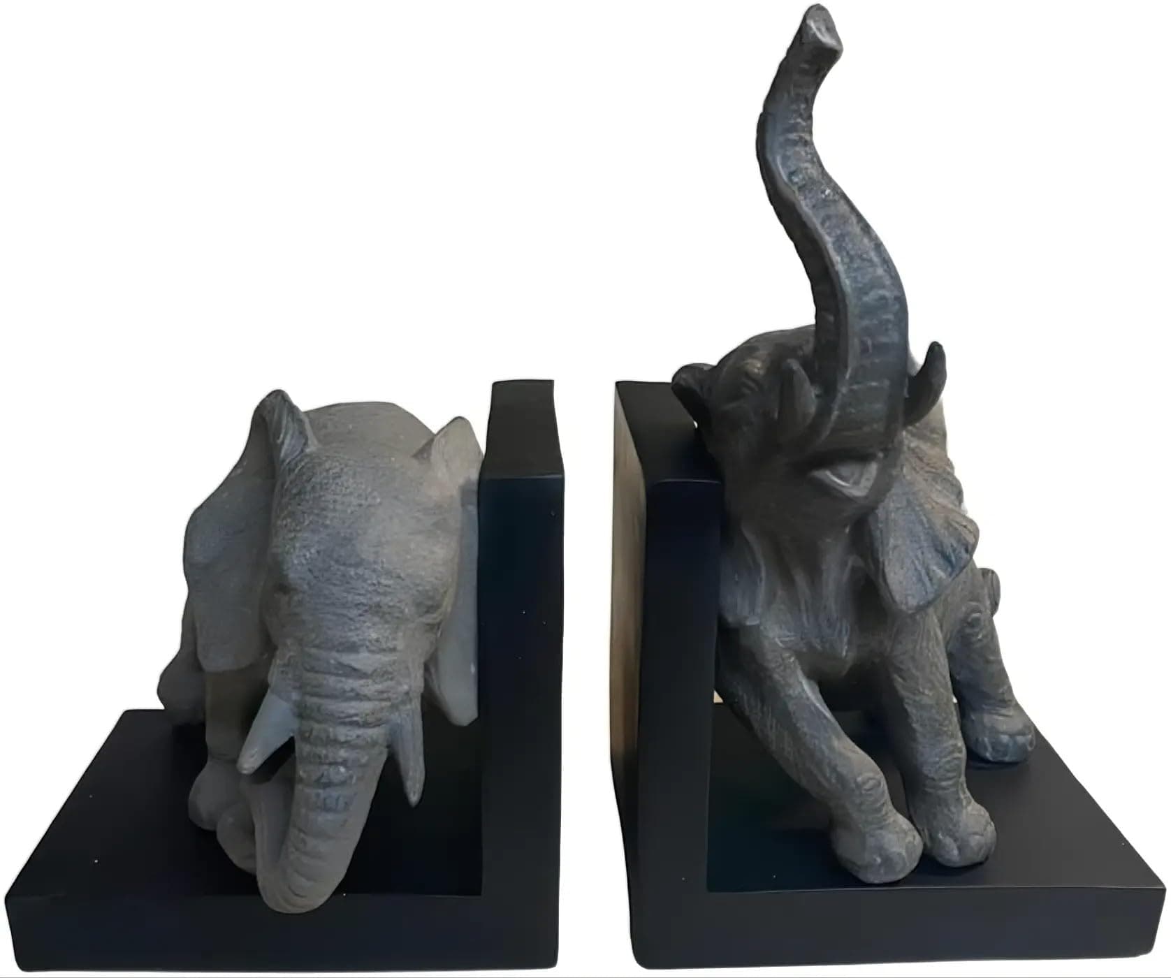 Comfy Hour 12" Large Elephant Decorative Bookends, Unique Heavy Duty Animal Book Ends for Shelves, Vintage Polyresin Book Stopper for Heavy Books, Gray & Black, 1 Pair
